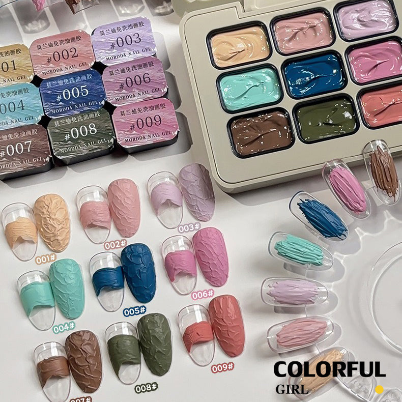 ✨พร้อมส่ง✨ OIL PAINTING TEXTURE GEL ญี่ปุ่นเล็บแกะสลักกาวแกะสลักดินน้ำมันยูวีเจลจิตรกรรม 5d นูนเจลเล็บอุปกรณ์สำหรับมืออาชีพ 9 สี