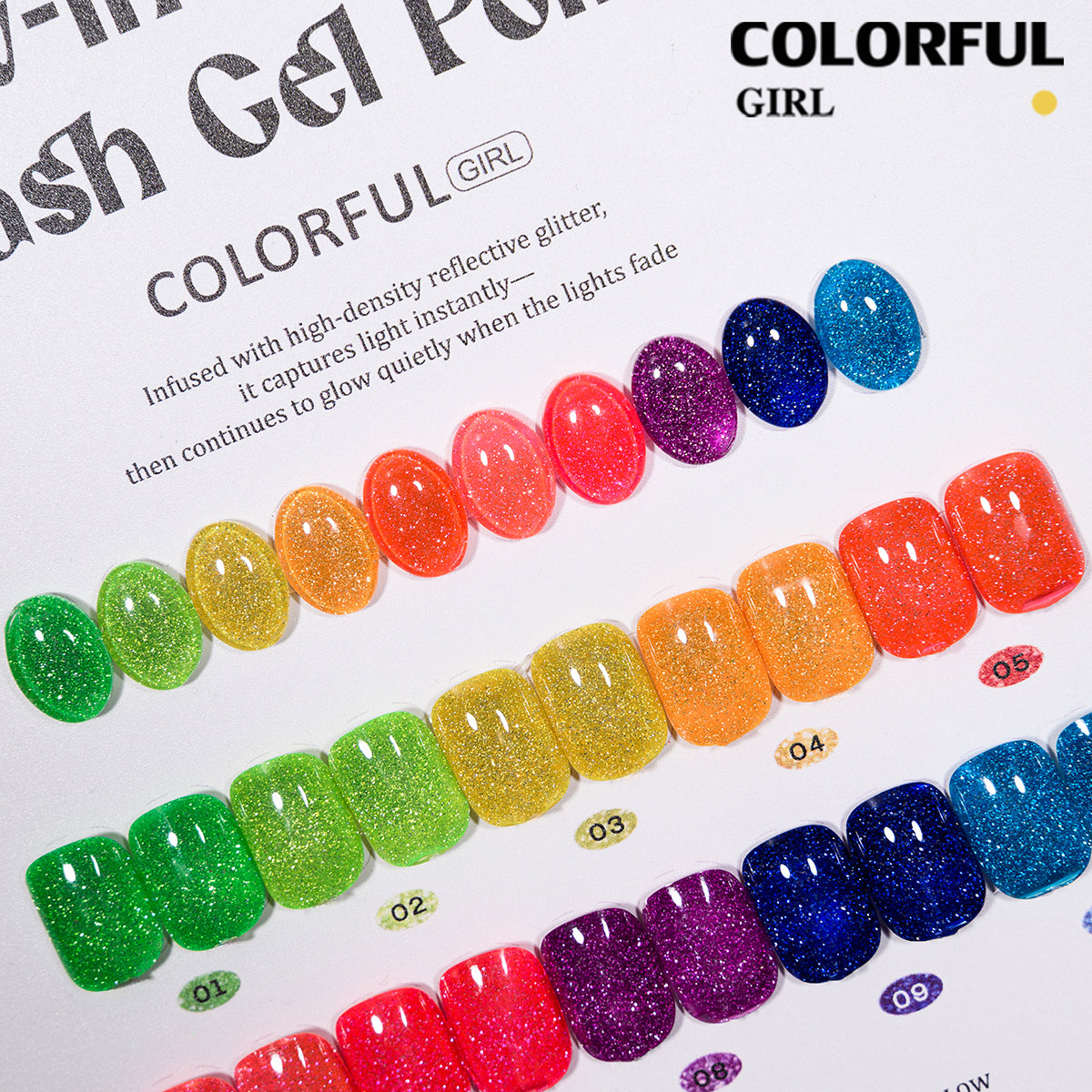 COLORFUL GIRL Top Coat เรืองแสง｜1 ขวดใช้ได้กับทุกสี｜ ขนาด 12 มล. / สีแฟลช