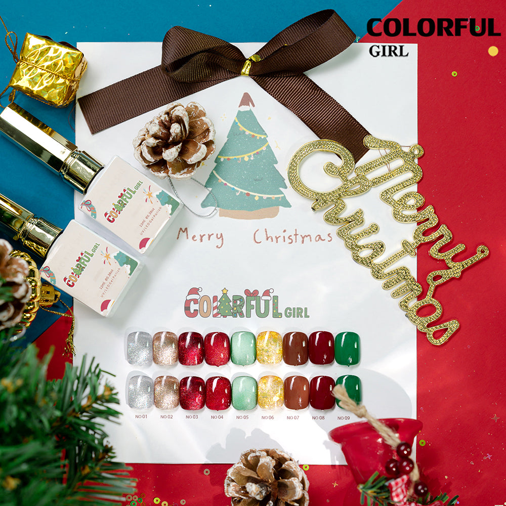 【พร้อมส่ง】🎄Colorful Girl เซ็ตเจลคริสต์มาส 9 สี✨ สีเจลกากเพชรวิ้งแน่น เจลแฟลช เจลแคทอาย เจลกลิตเตอร์ เนื้อซาติน สีสวยหรูหรา เหมาะสำหรับเทศกาลคริสต์มาส 💅 แถมฟรีชาร์ตสี