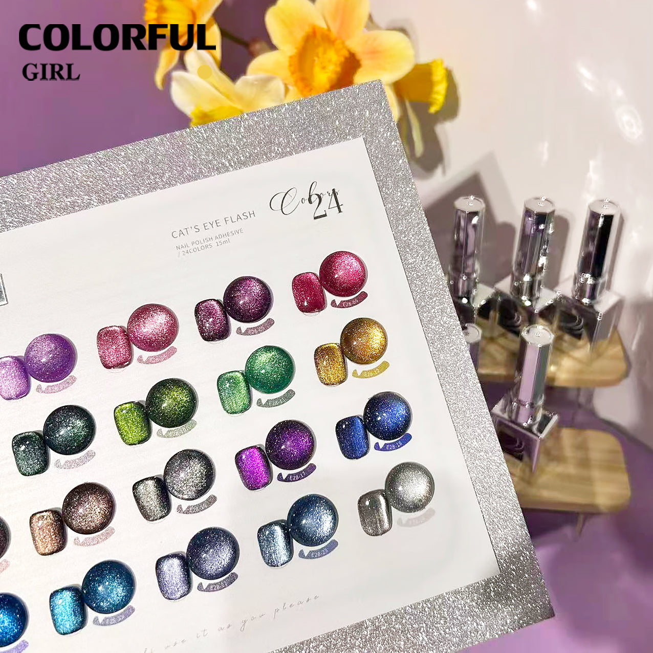 VENDEENI VDN-E28 สีเจลแคทอายประกายเพชร 24สี （แคทอายสูตรนี้มีดีที่กลิตเตอร์! ใส่ผงแฟลชเข้าไป วิบวับขั้นสุด） ฟรีชาร์ทสี