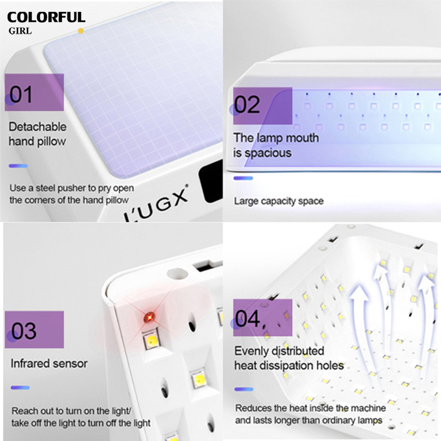 L’UGX  รุ่นLG-205 72 วัตต์ เครื่องอบเล็บเจล (ถอดถาดได้) ใหม่ล่าสุด สีดำ / สีขาว /สีชมพู   มีเบาะรองมือในตัว