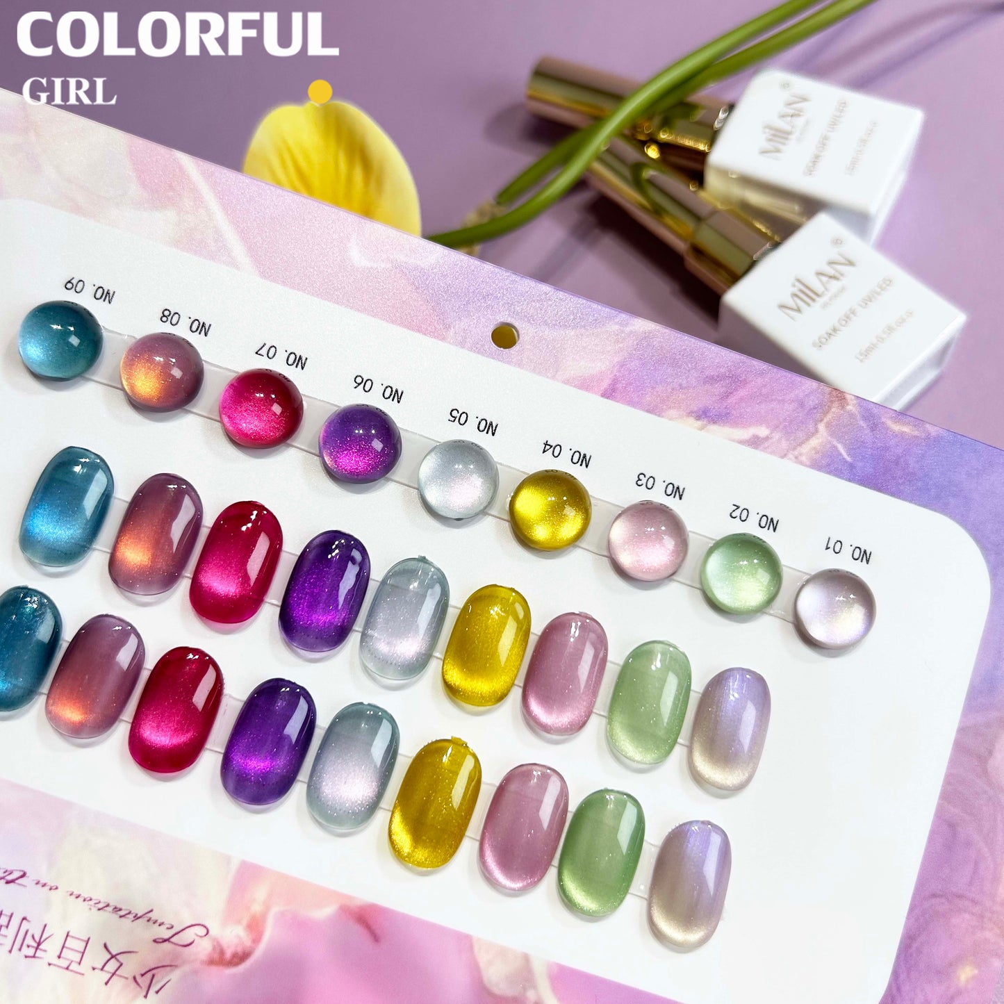 【พร้อมส่ง】MILAN สีเจลแคทอายเนื้อซาติน 9 สีสุดฮิต | สีลูกแก้วแวววาว | แถมชาร์ตสีฟรี! (ทาสีจริงให้แล้ว) แม่เหล็กแน่น เล่นไฟดี Cat eye 9สี