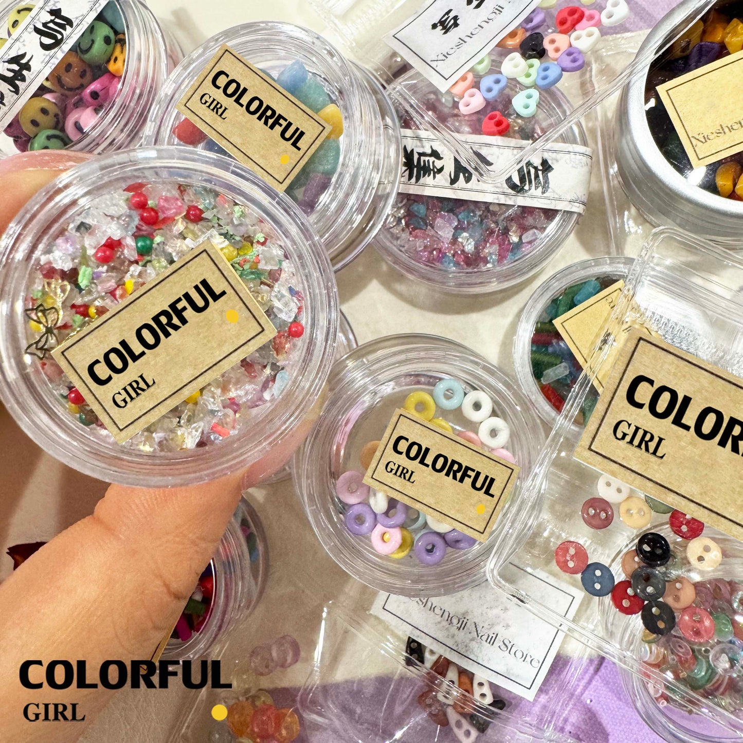 FUN BEADS สไตล์เกาหลี อิน ด้ายสีเค้กริบบิ้นริบบิ้นอุปกรณ์แต่งเล็บน่ารักผสมสีรูปพิเศษน้ําตาลเข็มสีถั่วเครื่องปั้นดินเผานุ่มเครื ลูกปัดตกแต่งเล็บ funbeads พร้อมส่งในไทย