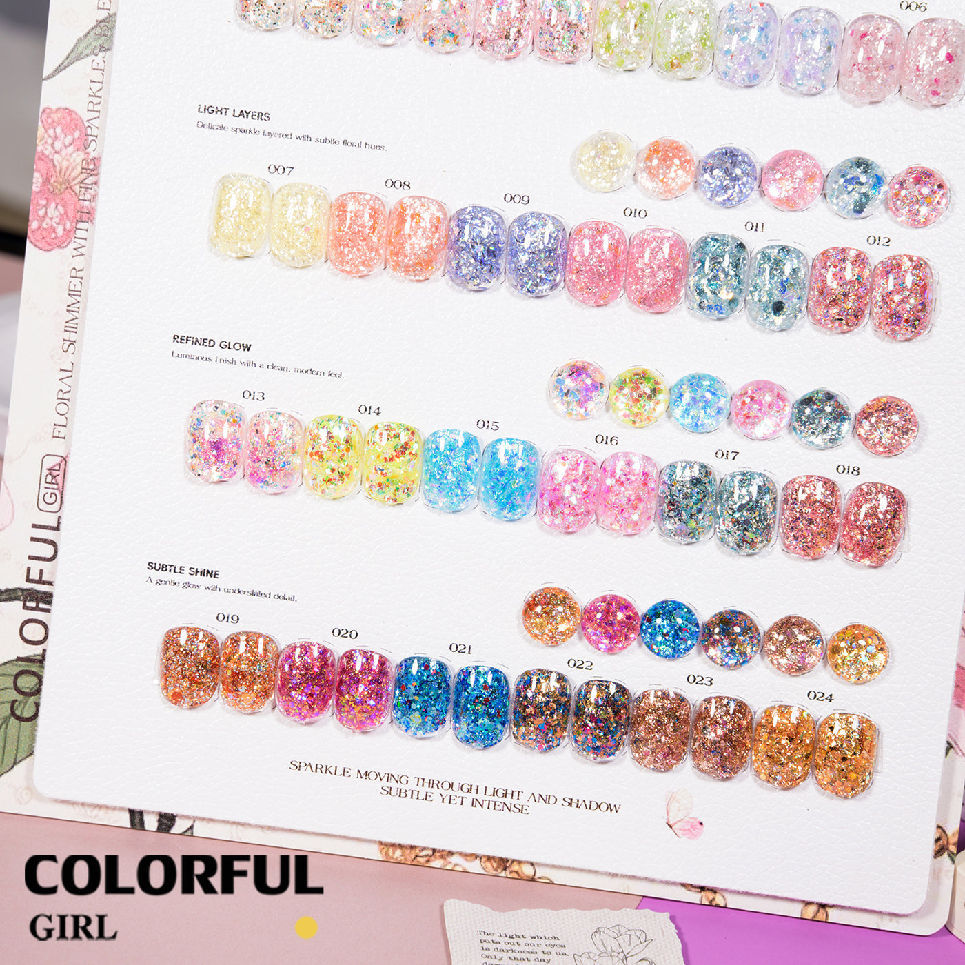 【พร้อมส่ง】เจลเล็บ COLORFUL GIRL 24 สี | สีเจลกลิตเตอร์วิบวับจัดเต็ม |5 กรัม | กลิตเตอร์เนื้อแน่น | แบบกระปุก  วิ้งกระแทกตา เล่นแสงสุดปัง | ทาแล้วดูแพงทันที 💎(ทามาให้แล้ว พร้อมใช้งาน) สีเจลกลิตเตอร์เนื้อแน่น |