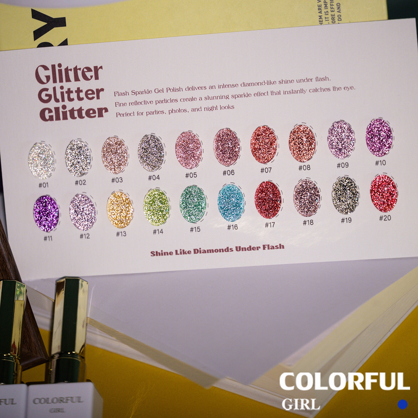 Colorful Girl สีเจลแฟลช 20 สี ✨ เนื้อเจลวิ้งละเอียด สีแน่น เงางาม ติดทนนาน แถมชาร์ทสี