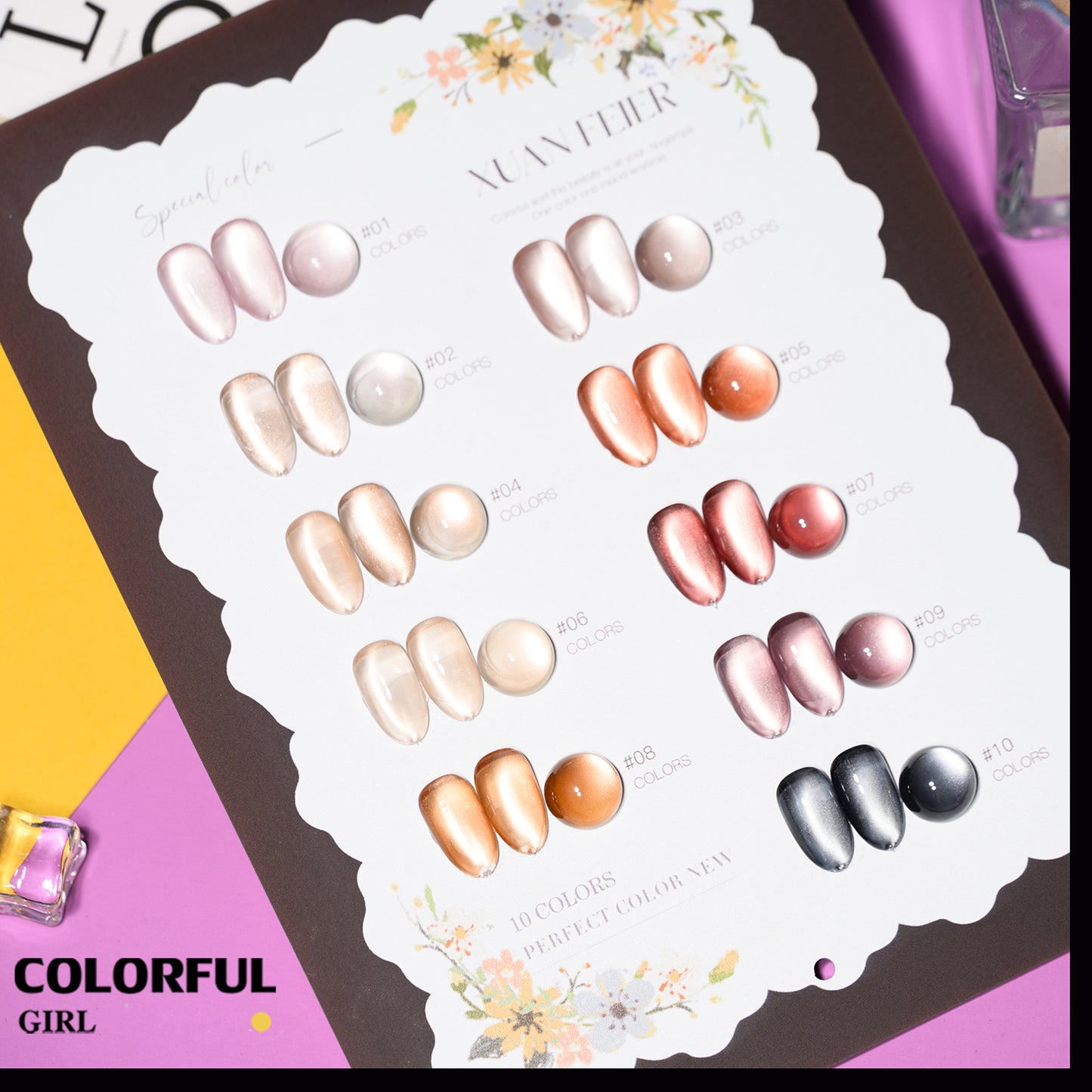 XUANFEIER 10สี สีเจลแคทอายเนื้อซาติน Cat Eye Amber Glow โทนอำพัน｜ฟรีชาร์ทสี