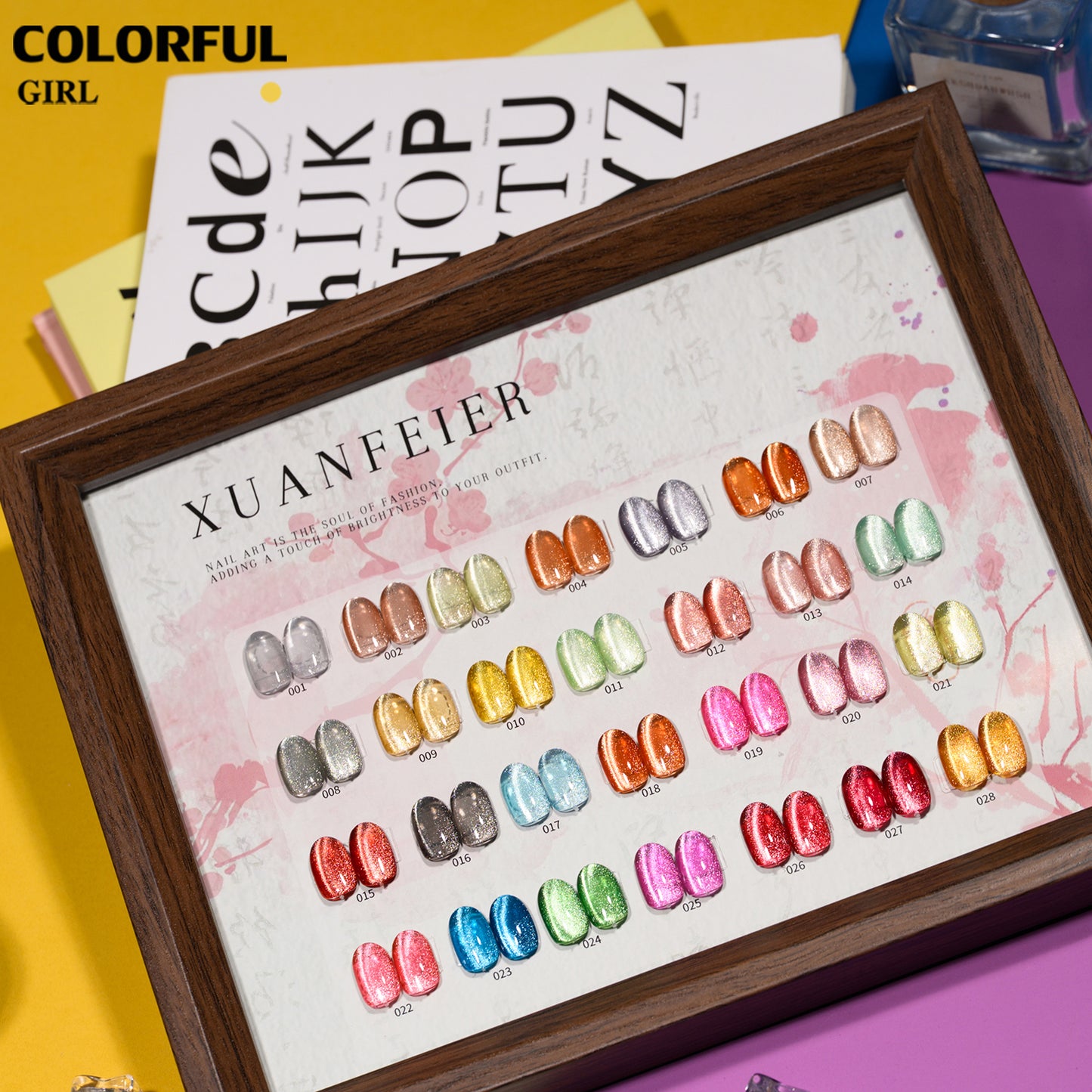 XUANFEIER สีแคทอาย 28 สีสเปกตรัมดาวเพลิง | ฟรีชาร์ทสี