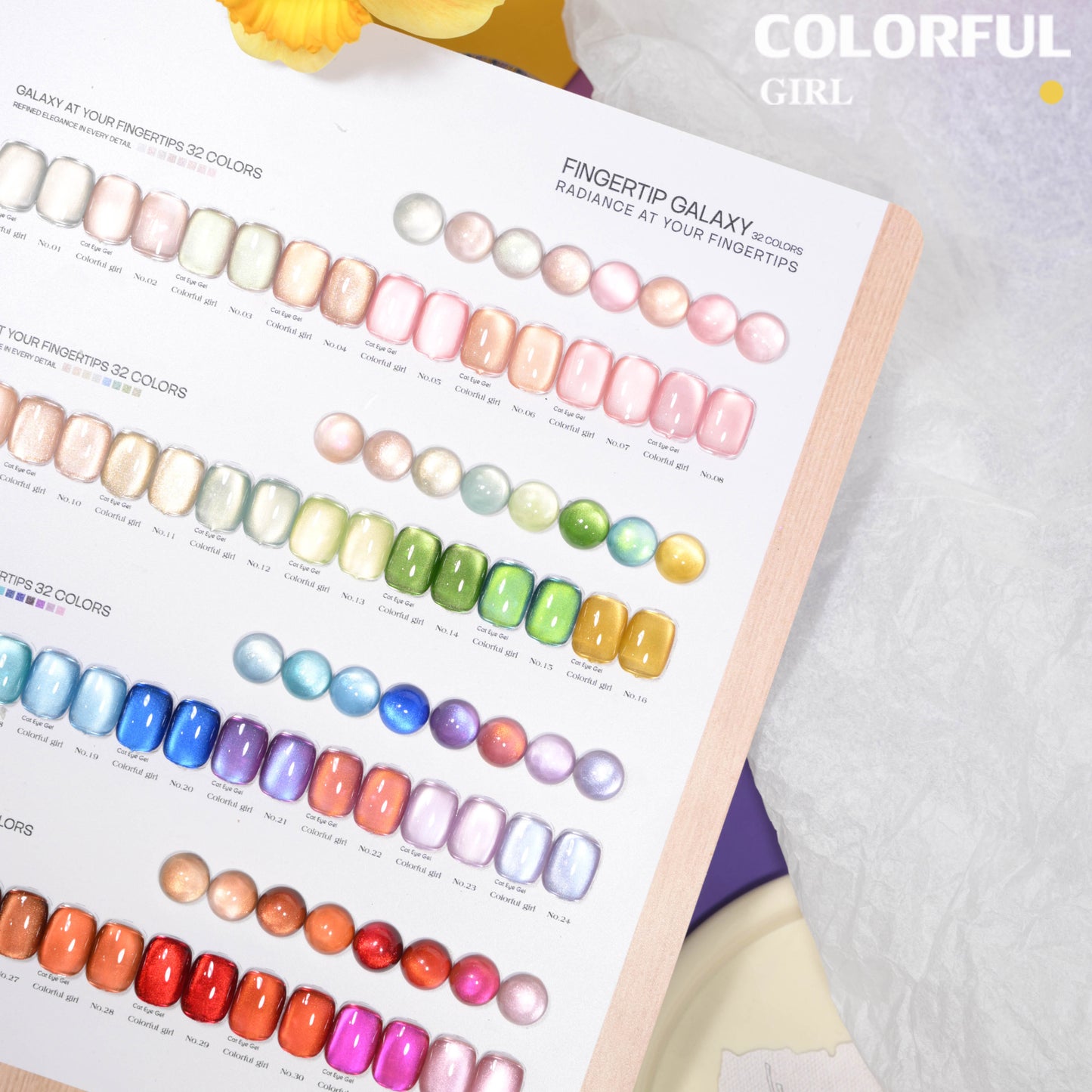 COLORFUL GIRL สีเจลแคทอายเนื้อซาติน + สีเจลแคทอาย 32 สี ✨ ฟีลน้ำใสวิ้งวาวแบบลูกแก้ว｜เล่นแสงเหมือนดาว｜โทนสีหรูดูแพง (ทามาให้แล้ว พร้อมใช้งาน) 💅