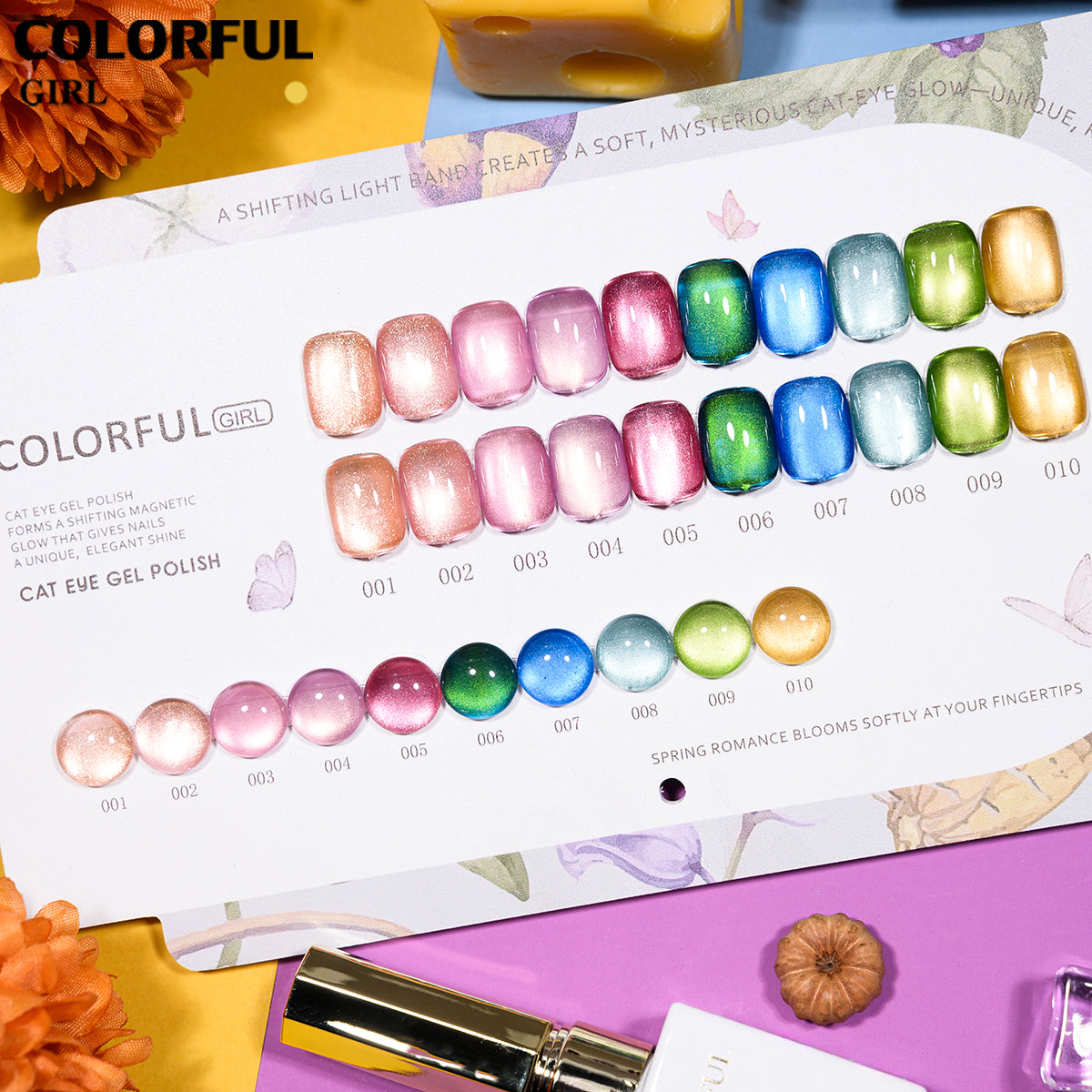 COLORFUL GIRL สีเจล 30 สี (ประกอบด้วย 10 สีเจลกลิตเตอร์ + 10 สีเจลแคทอายเนื้อซาติน + 10 สีเจลแฟลช)  มีแบบแยกขาย