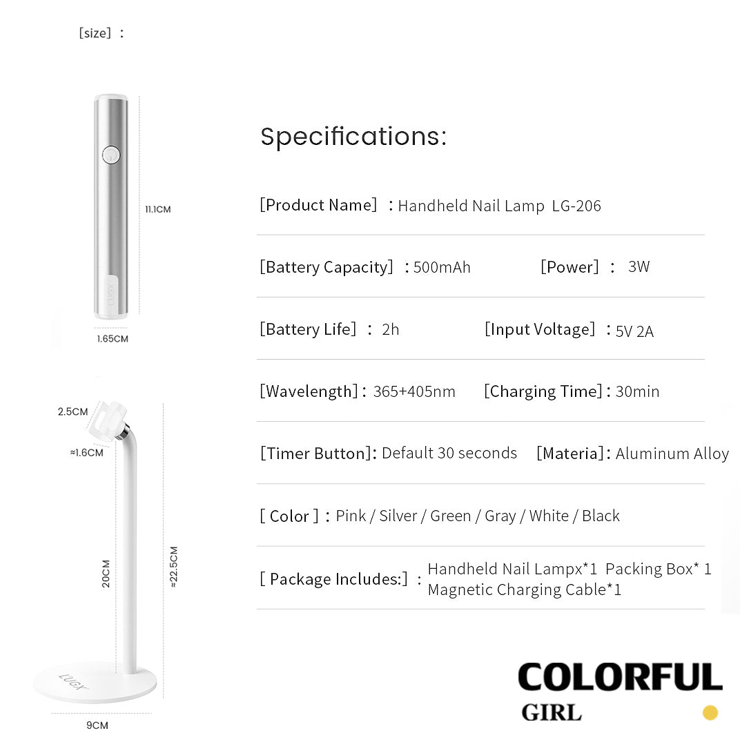 L’UGX LG-206 ไฟฉายอบเล็บ  น้ำหนักเบา จับถนัดมือ ชาร์จแบบแม่เหล็ก มี 6 สี