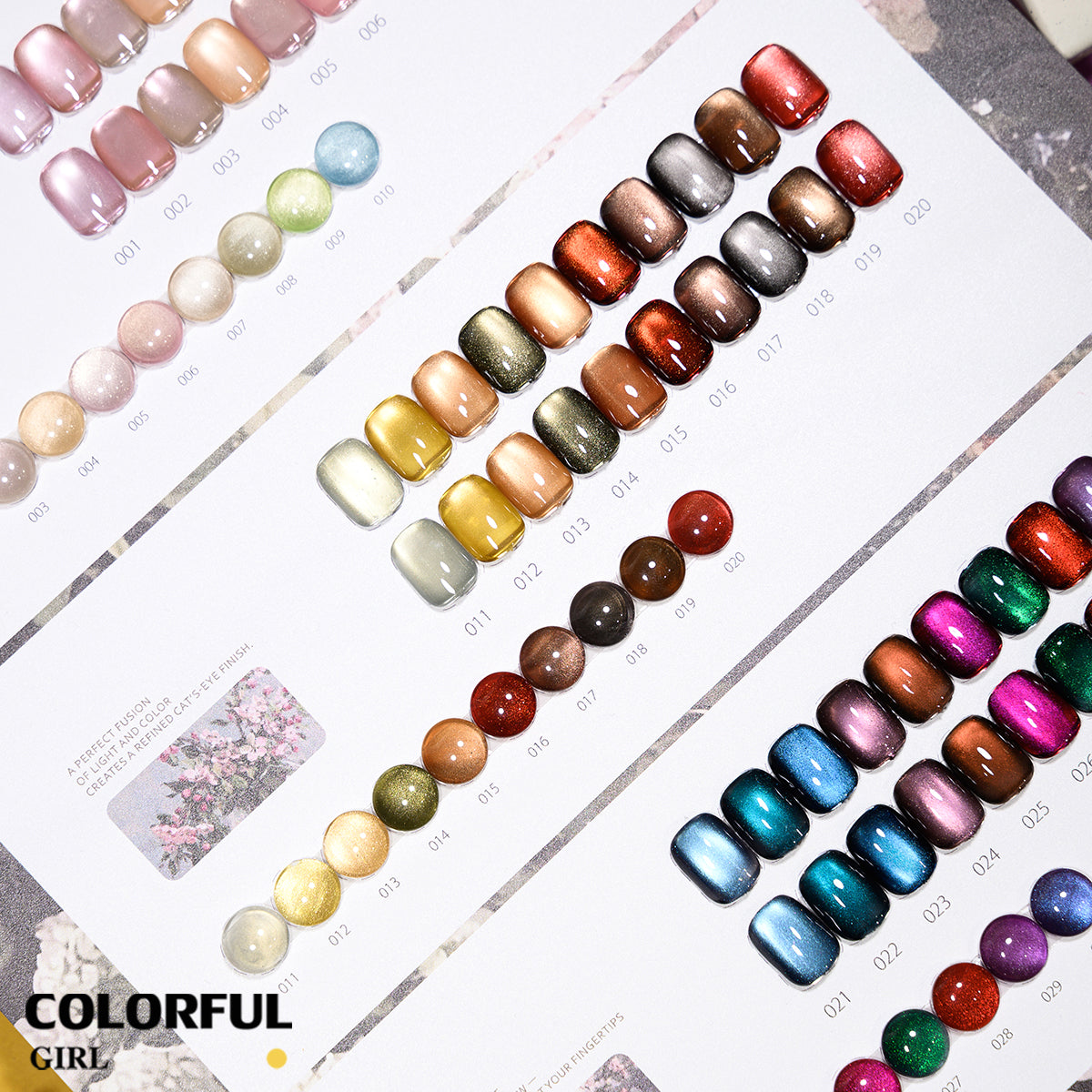 【พร้อมส่ง】COLORFUL GIRL 30 สี ✨ สีเจลแคทอายเนื้อซาติน + สีเจลแคทอายลูกแก้ว ครบเซ็ต 30 สี  ติดทนนาน เงางามประกายหรูหรา เหมาะสำหรับร้านทำเล็บมืออาชีพและใช้ส่วนตัว แถมฟรีชาร์ทสี Cat Eye 30 สี (ทามาให้แล้ว พร้อมใช้งาน)
