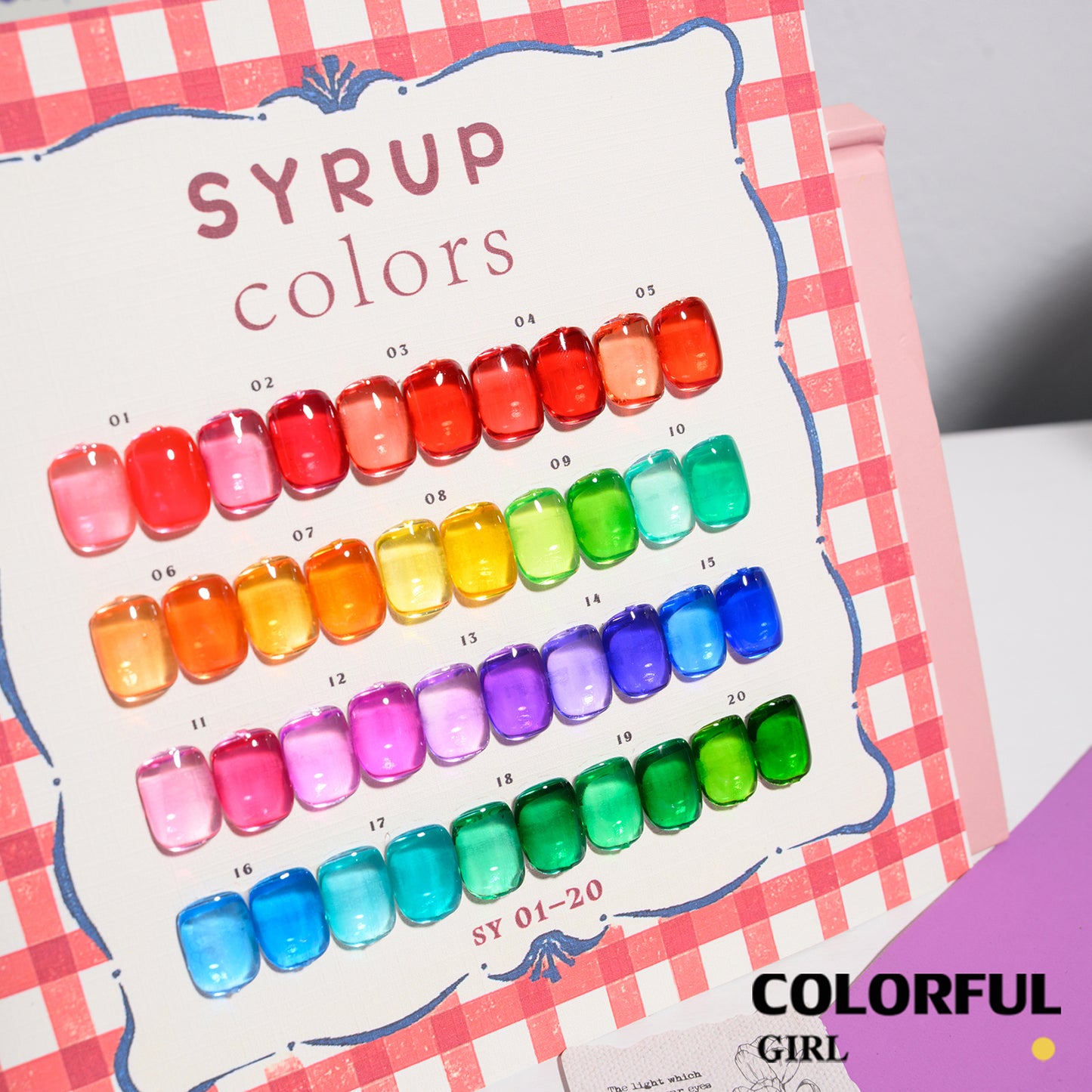 【พร้อมส่ง】COLORFUL GIRL สีเจลไซรัป 20 สี เนื้อสีใสชัด โปร่งแสง เม็ดสีแน่น สีสดชัด โทนสีลูกกวาด โทนสะอาด น่ารัก สบายตา เหมาะสำหรับร้านทำเล็บ (ทามาให้แล้ว พร้อมใช้งาน)