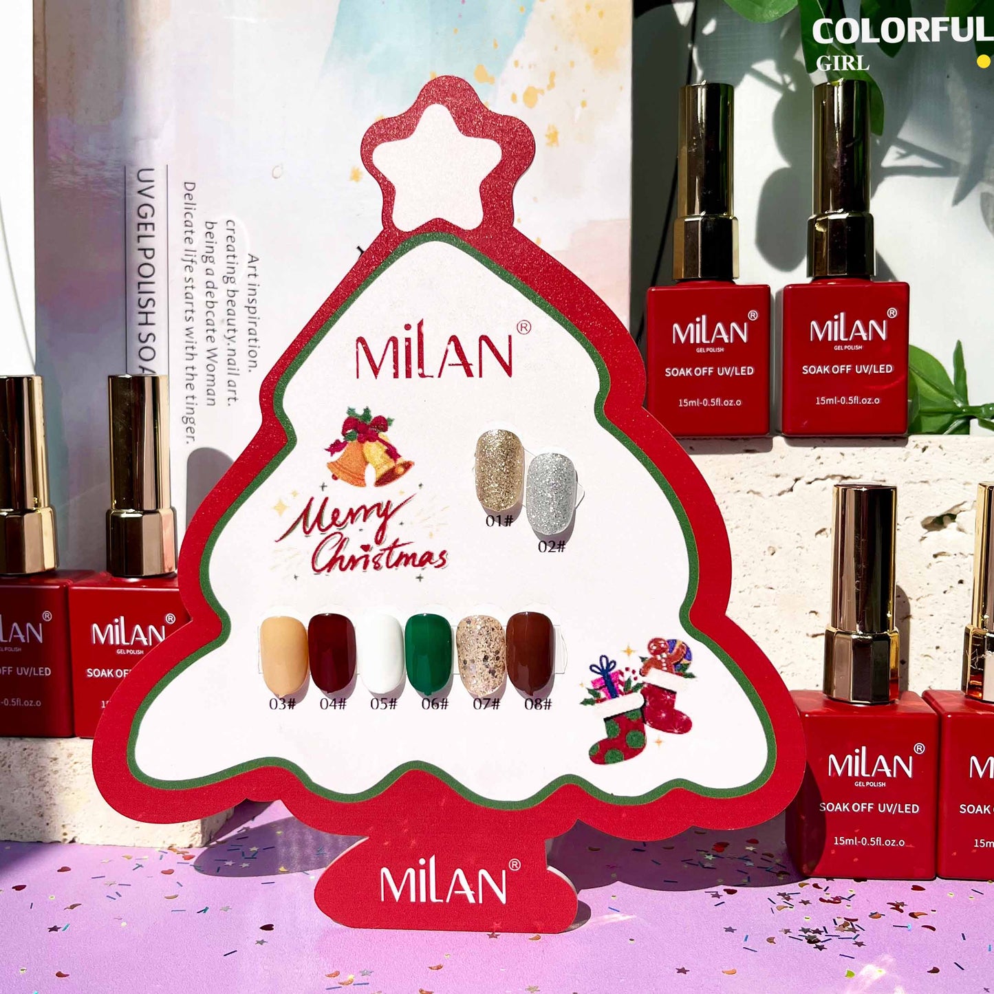 【พร้อมส่ง】เซ็ตสีเจลคริสมาส8สี สีเจลคริสต์มาสMILAN Christmas Collection l สีเจล สีเจลคริสมาส แถมชาร์ทสี