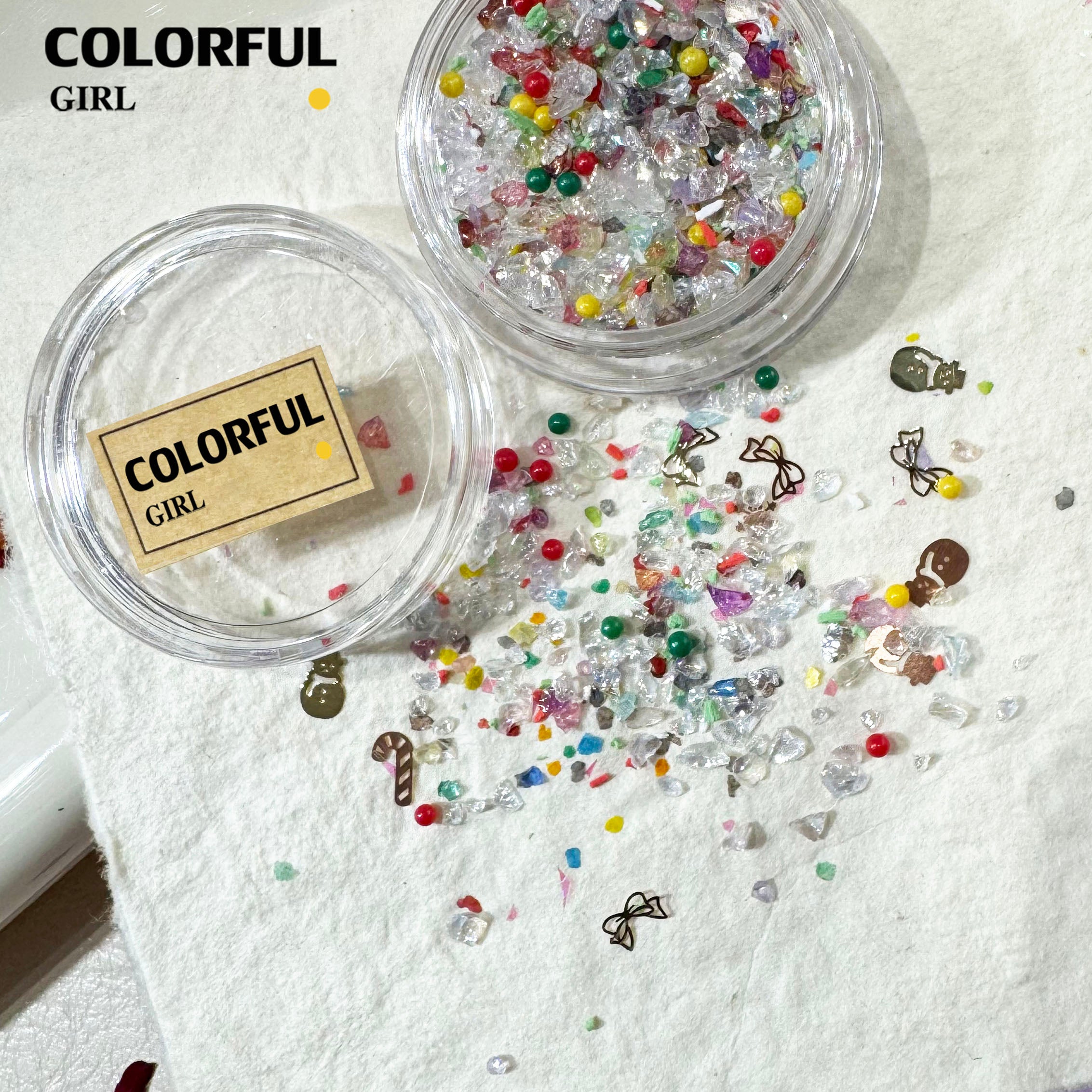 FUN BEADS สไตล์เกาหลี อะไหล่แต่งเล็บ หลากสี แบบกระปุก
