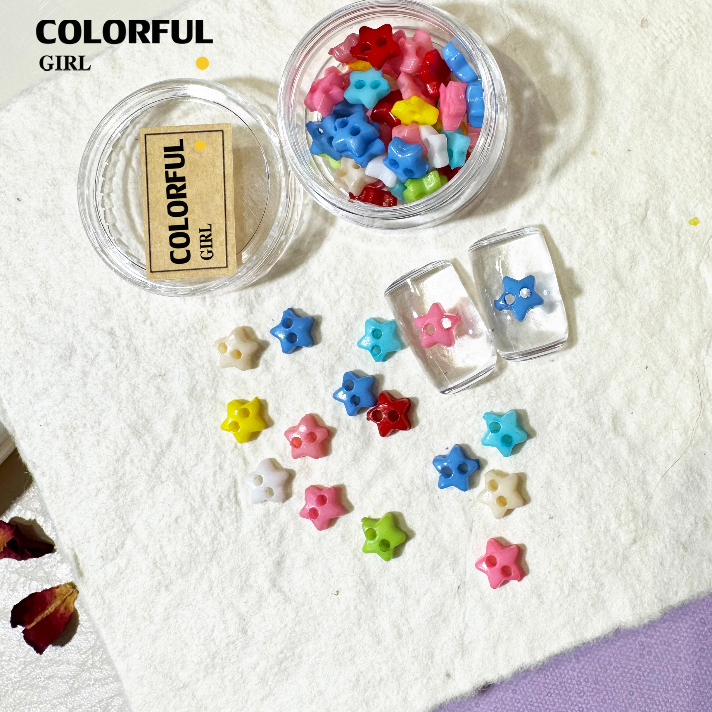 FUN BEADS สไตล์เกาหลี อะไหล่แต่งเล็บ หลากสี แบบกระปุก