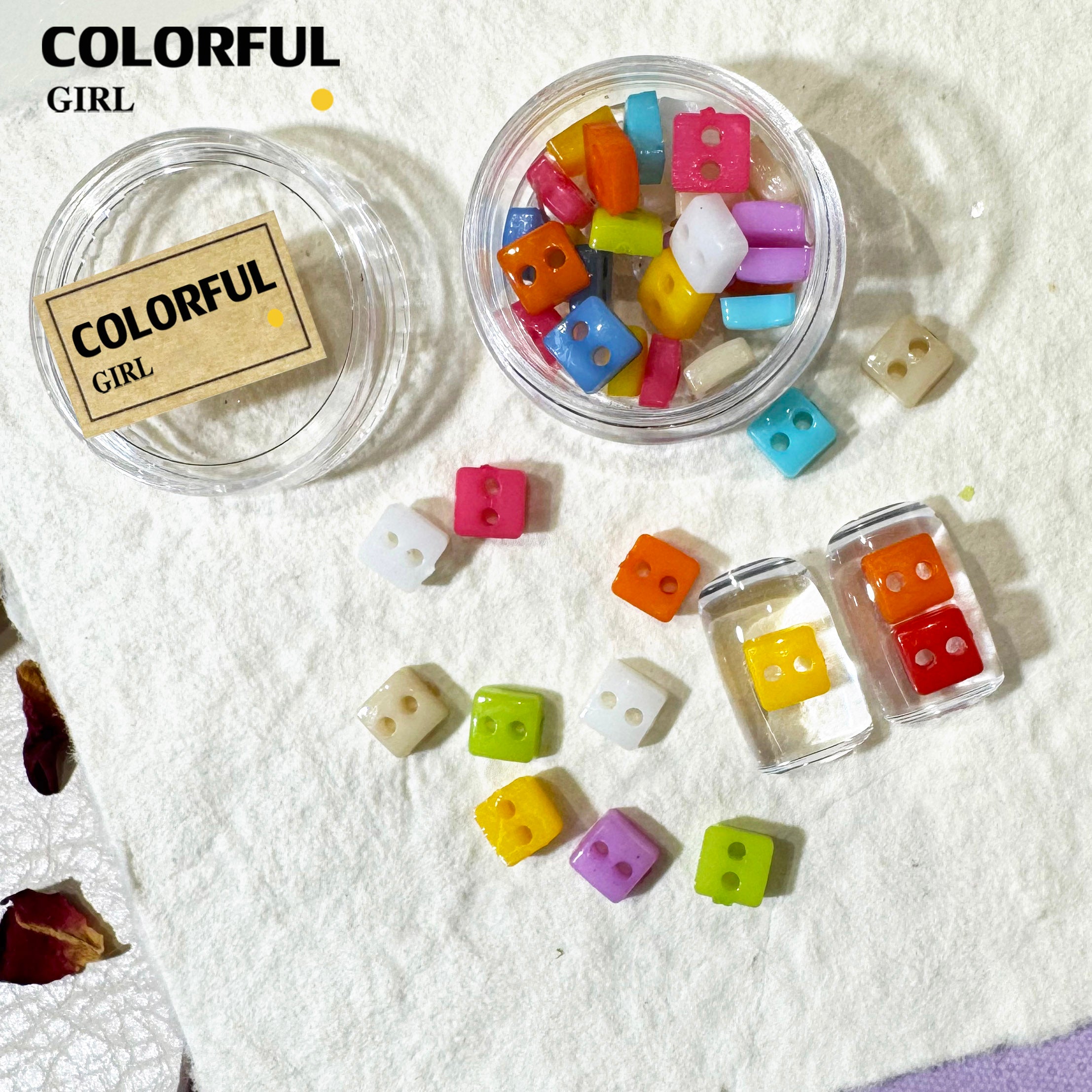 FUN BEADS สไตล์เกาหลี อะไหล่แต่งเล็บ หลากสี แบบกระปุก