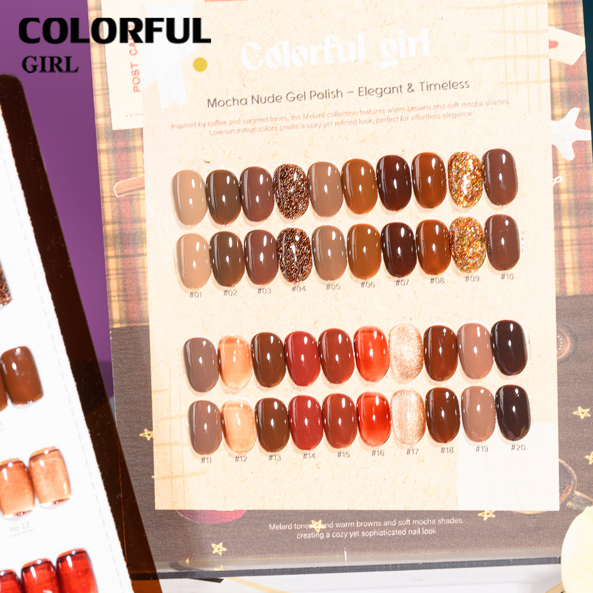 "Colorful Girl โทนสีน้ำตาลนม/มอคค่า ✨ 20 สีครบเซ็ต｜รวมหลายเนื้อเจล (สีพื้น/ไซรัป/แฟลช/แคทอาย) ลุคละมุนหรู ดูเรียบหรูมีสไตล์ 💖 (แถมชาร์ทสี พร้อมใช้งาน)"