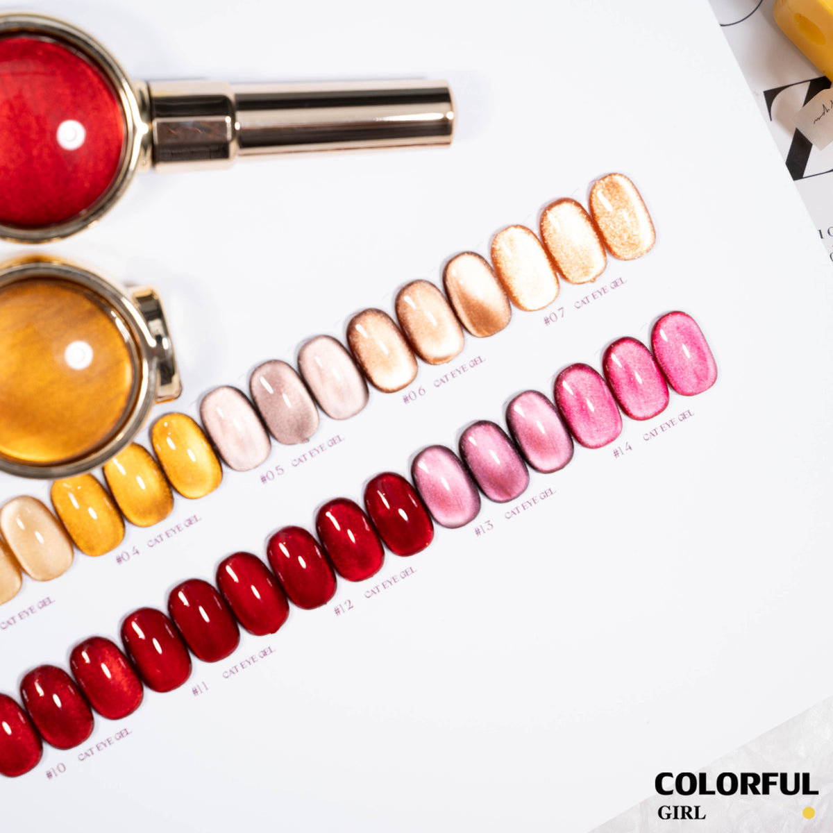 【พร้อมส่ง】โทนสีแดง/โทนสีน้ำตาล แบบแยกขวด Milan Cat Eye สีเจลแคทอาย โทนสีลูกแก้ว เจลทาเล็บ UV/LED 14 สี แยกขวด รหัสสี 01-14 ใช้ร่วมกับแม่เหล็ก "Milan Cat Eye Gel เจลแคทอาย 14 สี｜แบบแยกขวด