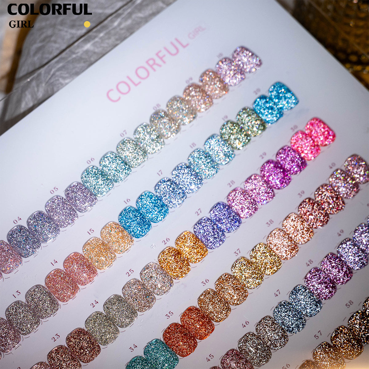 【พร้อมส่ง】Colorful Girl สีเจลแฟลชผสมฟอยล์เงิน 60 สี ชุดใหญ่สำหรับร้านทำเล็บ ประกายวิบวับ เล่นแสงสวย เปล่งประกายแม้อยู่กลางแสงแดด สีครบ ใช้งานระดับมืออาชีพ + ฟรีชาร์ทสี