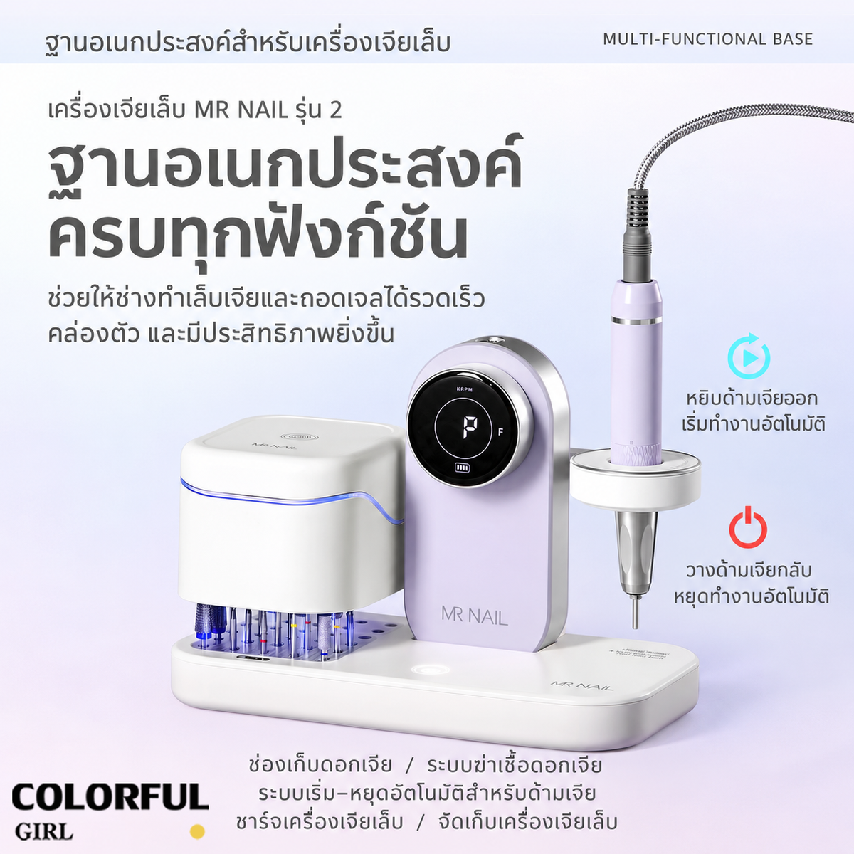 【พร้อมส่ง】MR.NAIL Gen 2 เซตเครื่องเจียเล็บไร้สาย 30,000/35,000 RPM มอเตอร์ Coreless/ไร้แปรงถ่าน พร้อมแท่นชาร์จอเนกประสงค์และกล่องฆ่าเชื้อดอกเจีย มี 5 สี