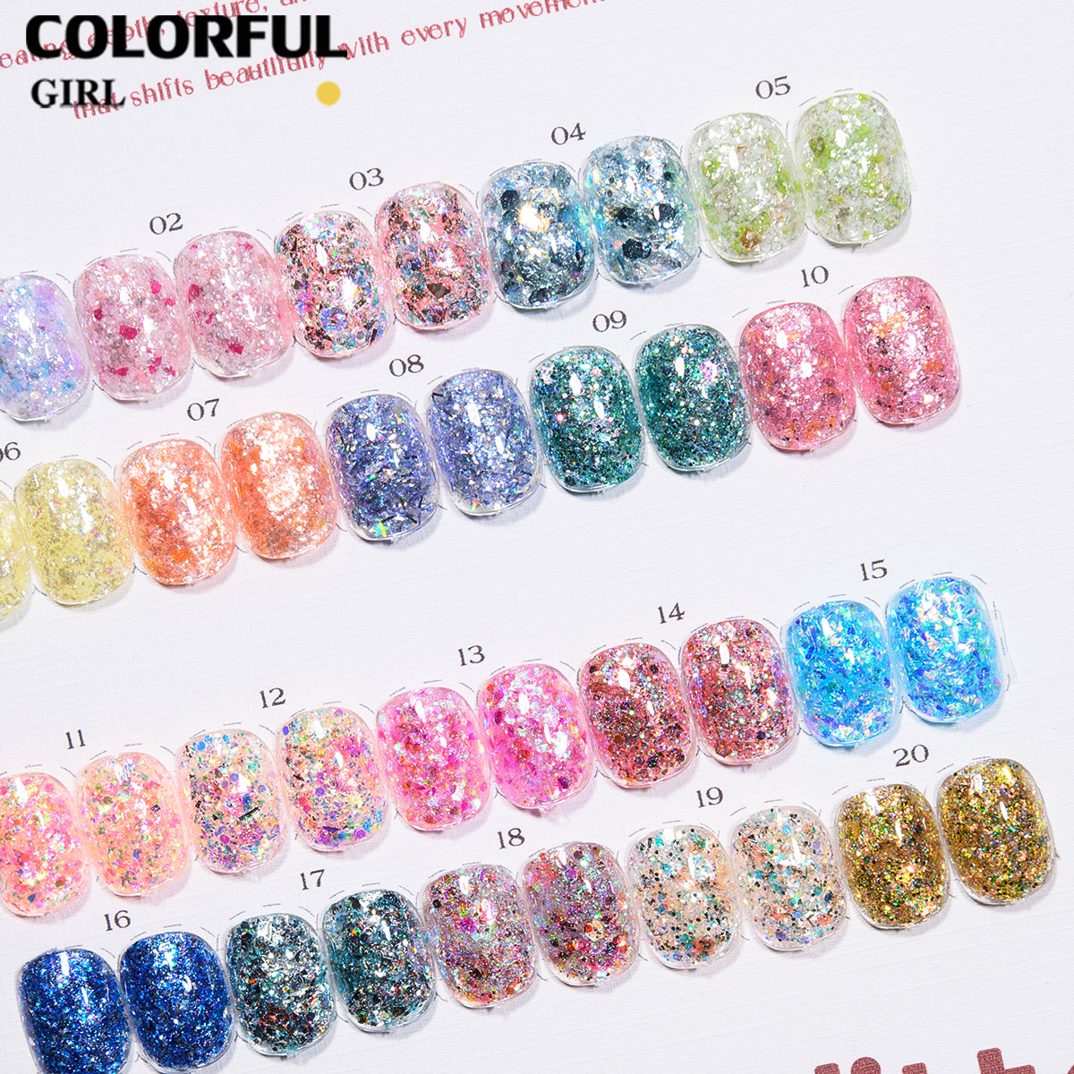 COLORFUL GIRL มีให้เลือก 40 สี ผงกลิตเตอร์ล็บสูตรพิเศษ  กลิตเตอร์ใหญ่-เล็ก ผสมเปลือกหอย ผงโอปอล ออโรร่า