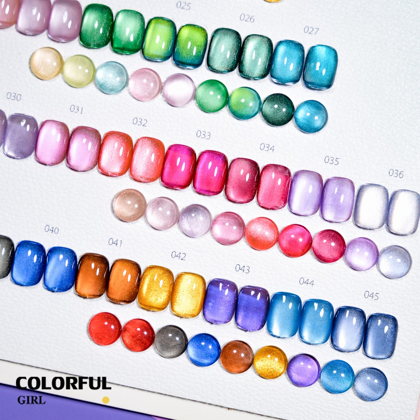 COLORFUL GIRL 45 สี  สีเจลแคทอายเนื้อซาติน + สีเจลแคทอายลูกแก้ว แถมฟรีชาร์ทสี