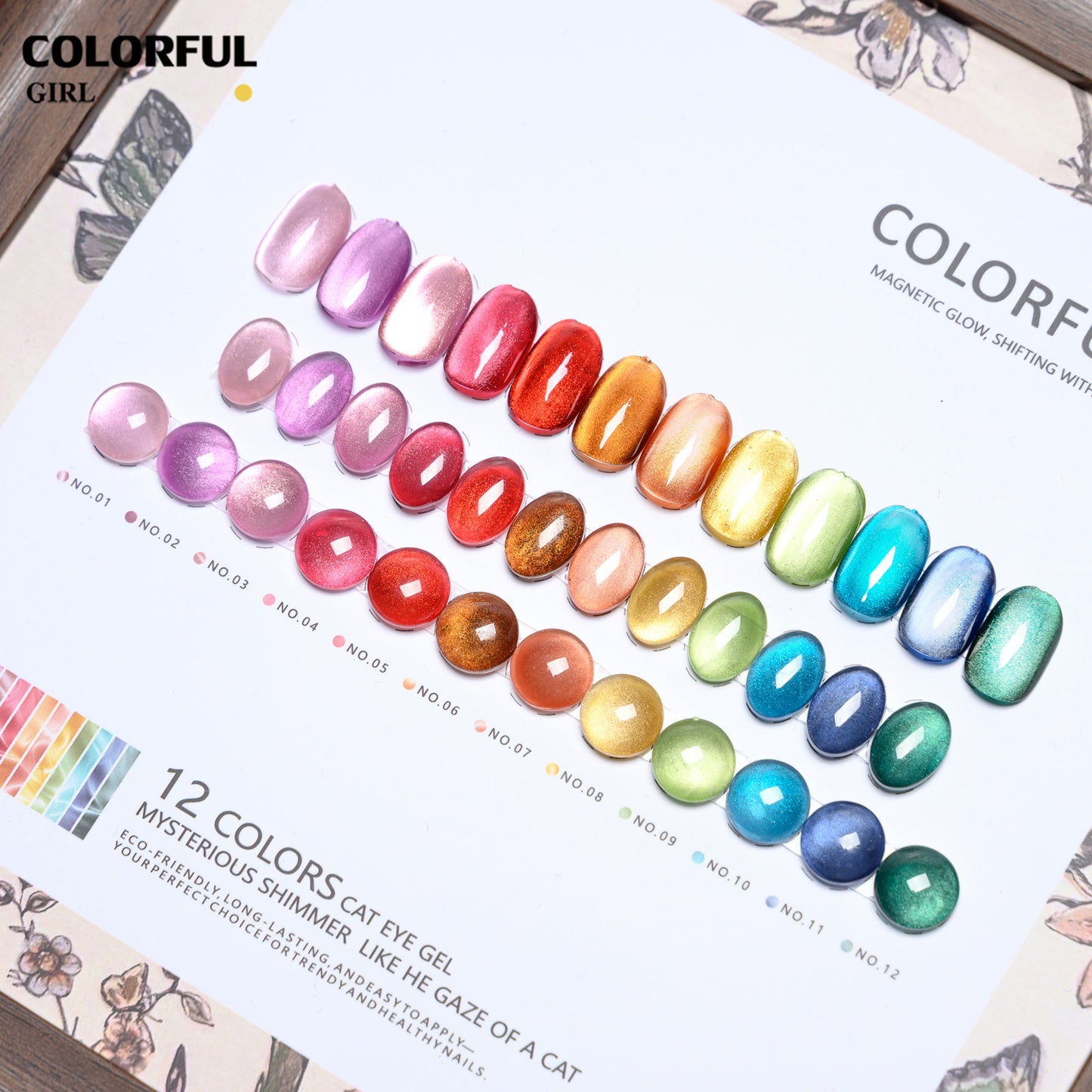 Colorful Girl 12 สี เจลแคทอายออโรร่า (Cat Eye Aurora Gel) สีเจลแคทอายเนื้อซาติน  ฟรีชาร์ทสี