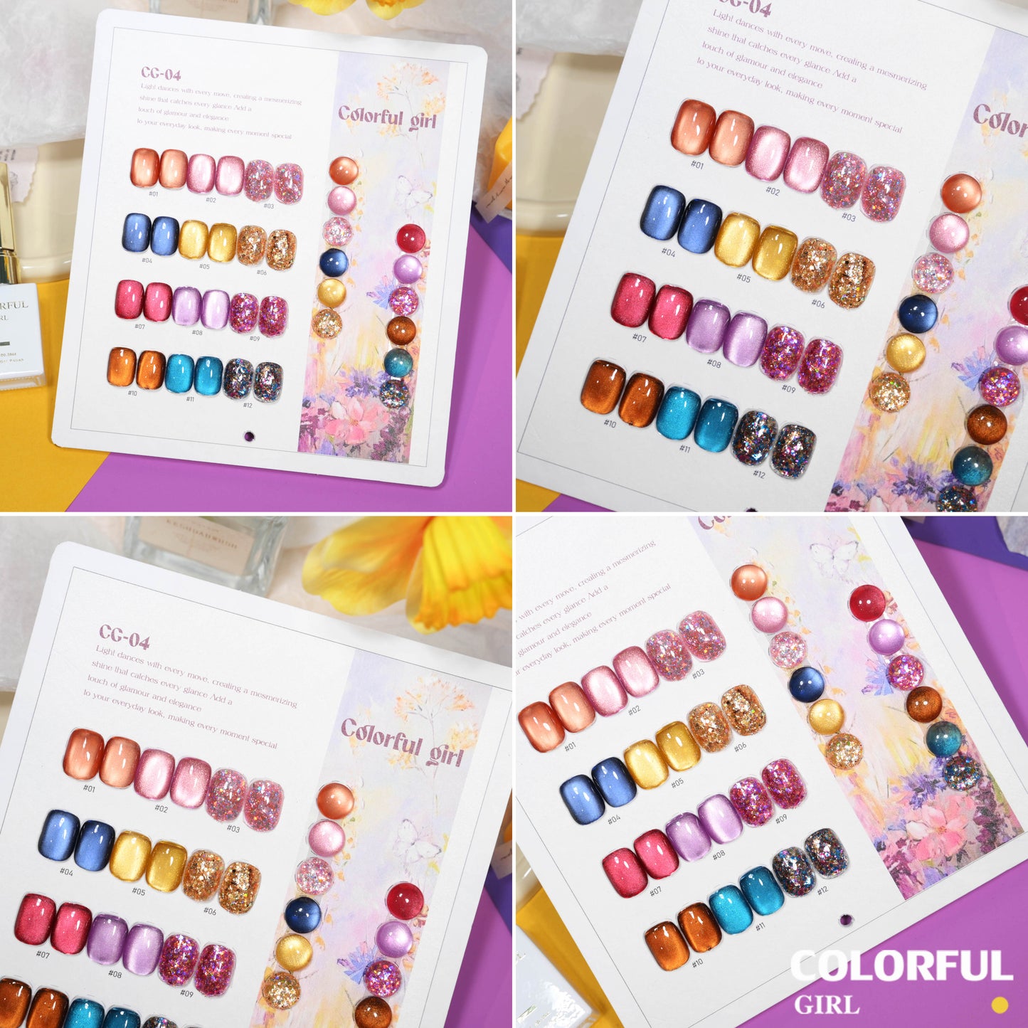 🔥 สินค้าขายดี | 【สีเจลแคทอาย  เซ็ตใหม่ 12 สี!】COLORFUL GIRL สีเจลกลิซเตอร์+สีเจลแคทอาย 12 สี (ทามาให้แล้ว พร้อมใช้งาน) แถมชาร์ทสีให้คุณโชว์สีสวยๆ อย่างลงตัว!