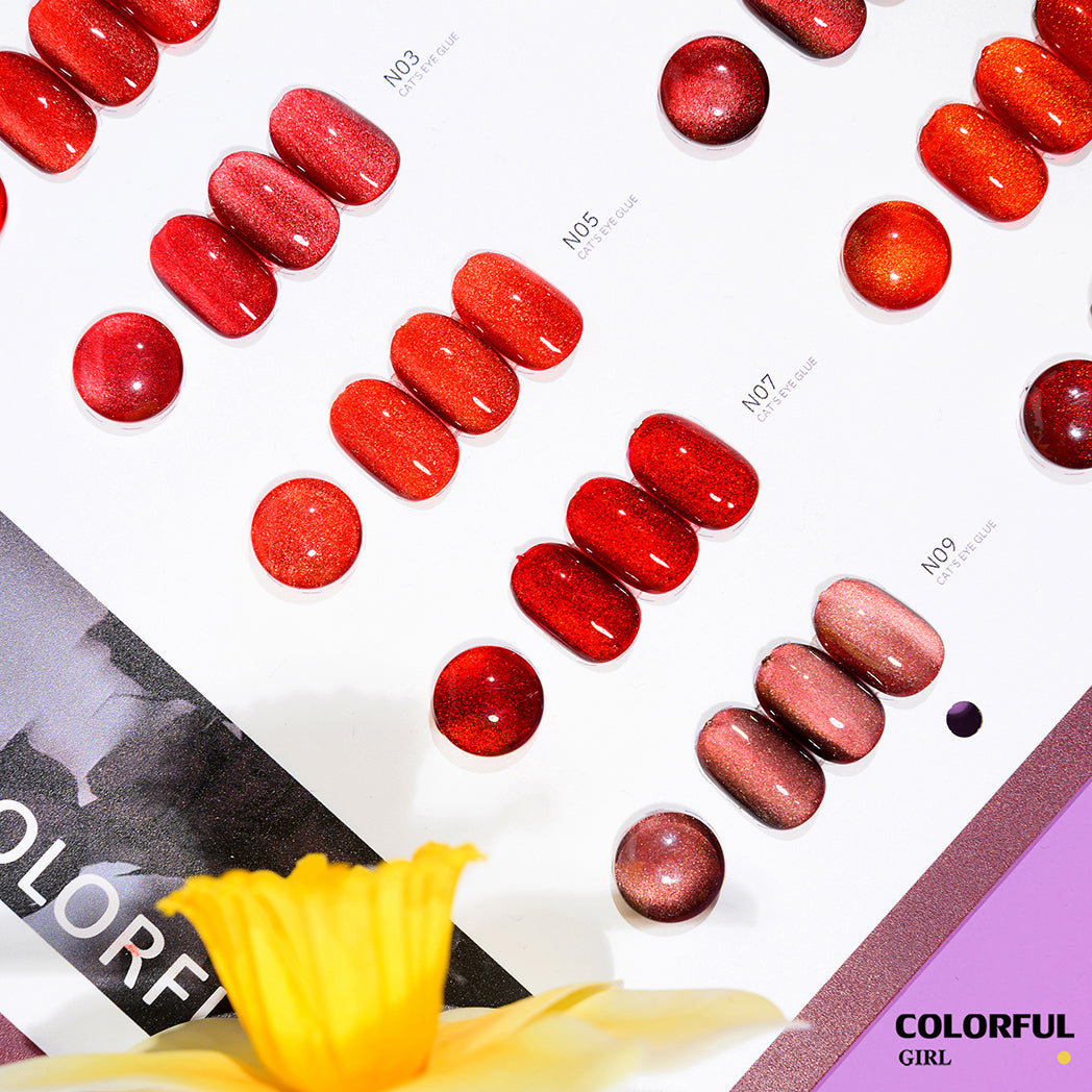 💅 Colorful Girl สีเจลแคทอายเนื้อซาติน เจลแคทอาย 10 สี✨โทนน้ำตาลละมุน ดูสุภาพและขับผิวให้สว่าง☕โทนแดงสดใส หรูหรา แวววาวโดดเด่น💋แม่เหล็กวิ้งละเอียด เงางามหลายมิติ  แถมฟรีชาร์ต