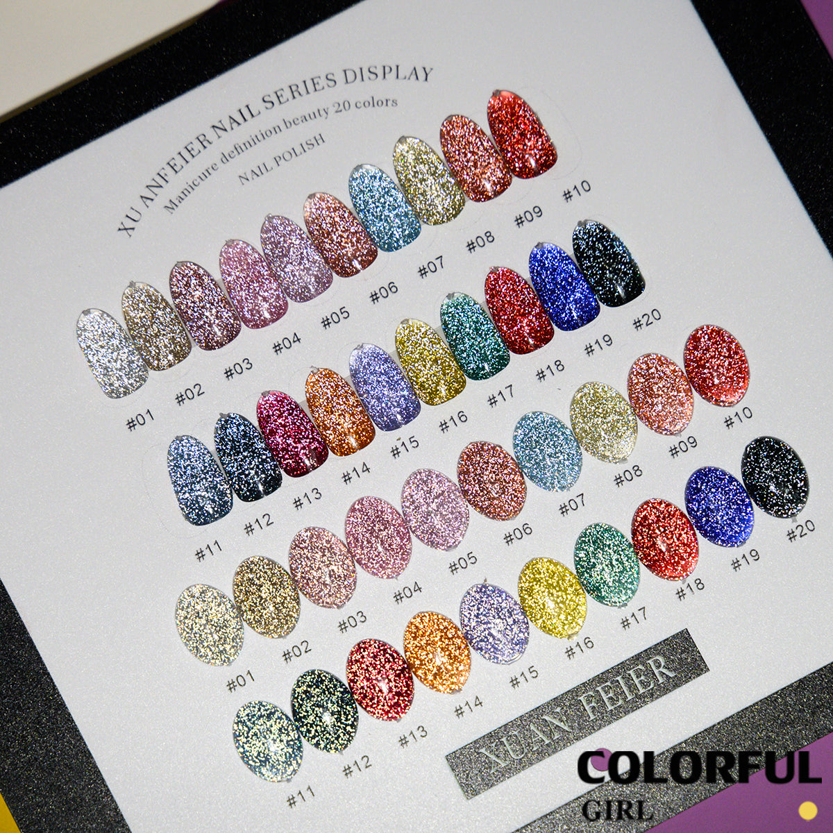 XUANFEIER 20 สี ·สีเจลแฟลช  ประกายทรายดาว · คอลเลกชันสีเจลกลิตเตอร์ความหนาแน่นสูง  (ทามาให้แล้ว พร้อมใช้งาน) Flash Gel