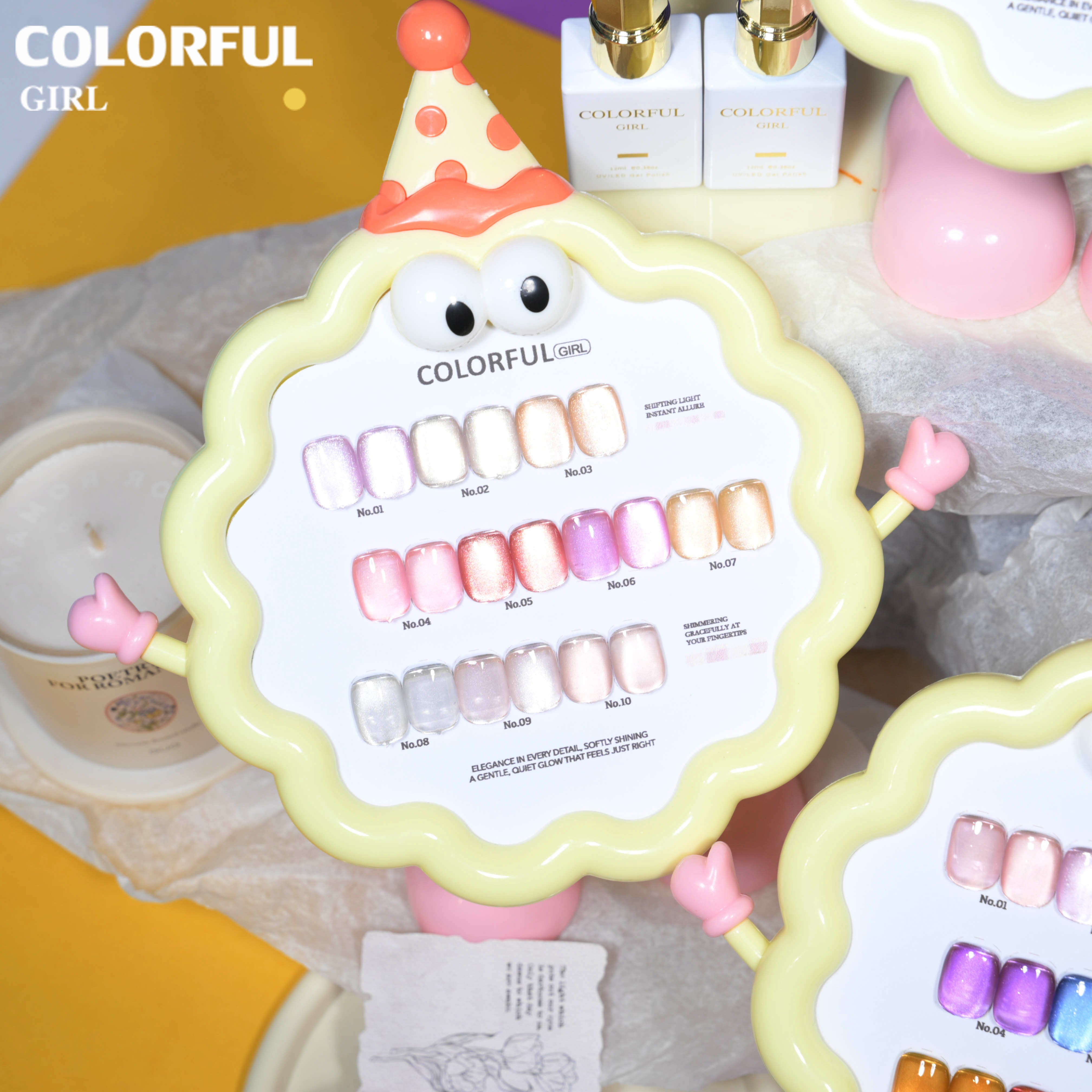 COLORFUL GIRL สีเจลแคทอาย 10 สี ✨ ฟีลซอฟต์มินนี่ลูกกวาดสุดน่ารัก｜เจลลูกแก้วฉ่ำ ๆ แบบเยลลี่｜โทนสีสาวน่ารักสดใส 💛 (ทามาให้แล้ว พร้อมใช้งาน)
