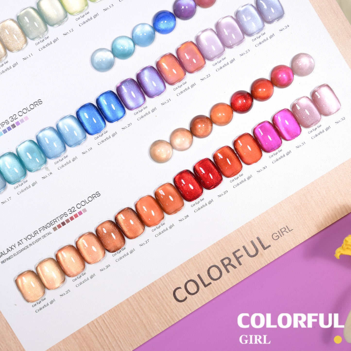 COLORFUL GIRL สีเจลแคทอายเนื้อซาติน + สีเจลแคทอาย 32 สี ✨ ฟีลน้ำใสวิ้งวาวแบบลูกแก้ว｜เล่นแสงเหมือนดาว｜โทนสีหรูดูแพง (ทามาให้แล้ว พร้อมใช้งาน) 💅