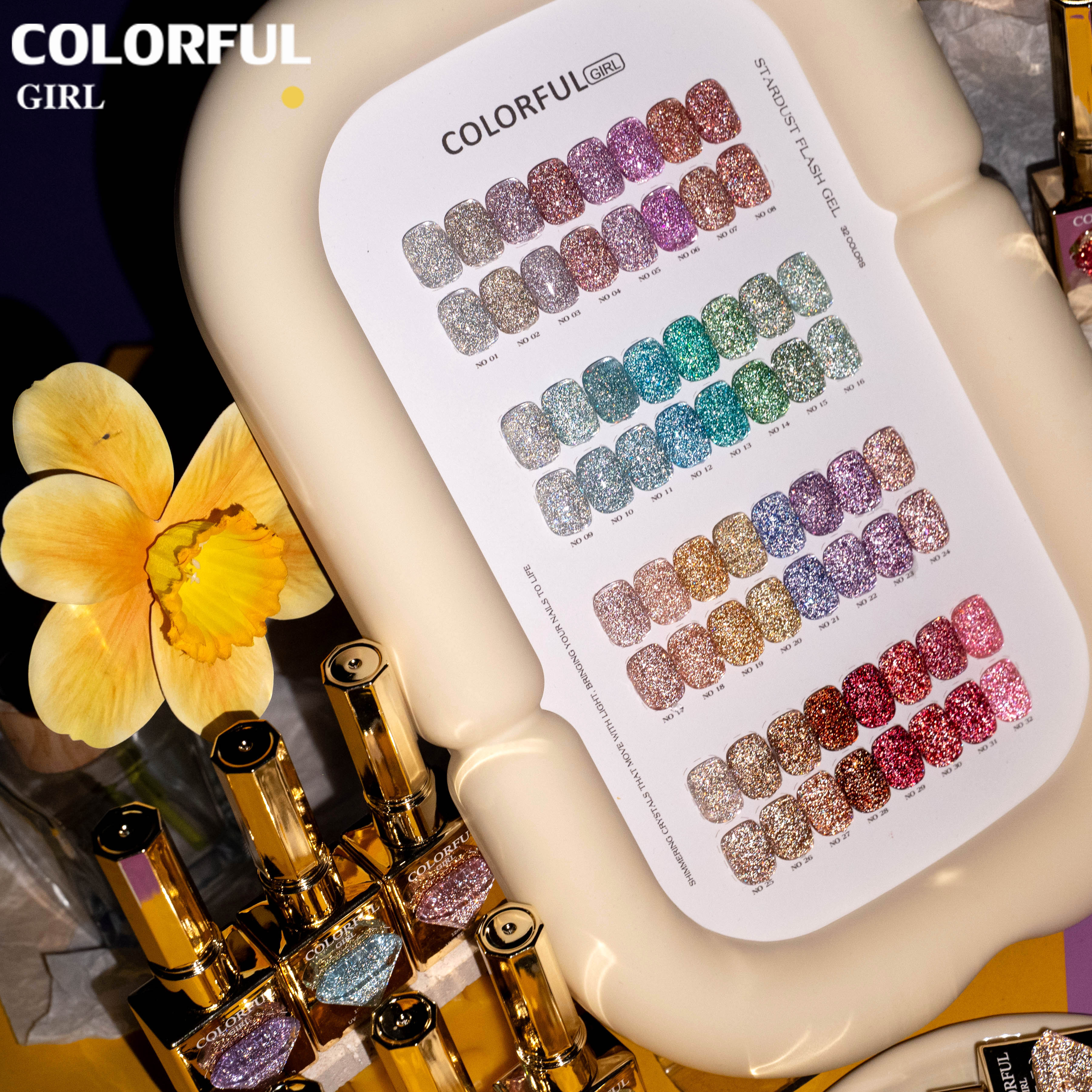 COLORFUL GIRL สีเจลแฟลช Diamond Flash Gel 32 สี ✨ ฟีลประกายเพชรระยิบระยับ｜เล่นแสงเหมือนอัญมณี｜วิ้งวาวแบบกลิตเตอร์สุดหรู 💎 (ทามาให้แล้ว พร้อมใช้งาน)
