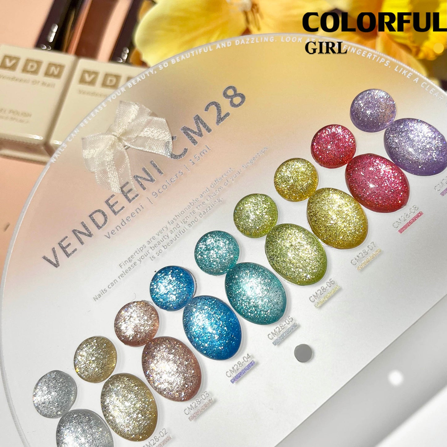 พร้อมส่ง《 VENDEENI VDN-CM28》9สี พร้อมชาร์ทสีค่ะสีแน่นสวยมากเลยนะคะ   สีเจลแฟลชกลิตเตอร์  แพลตติมันแฟลช+ประกายออโรร่า  กากเพชรชัด แน่น