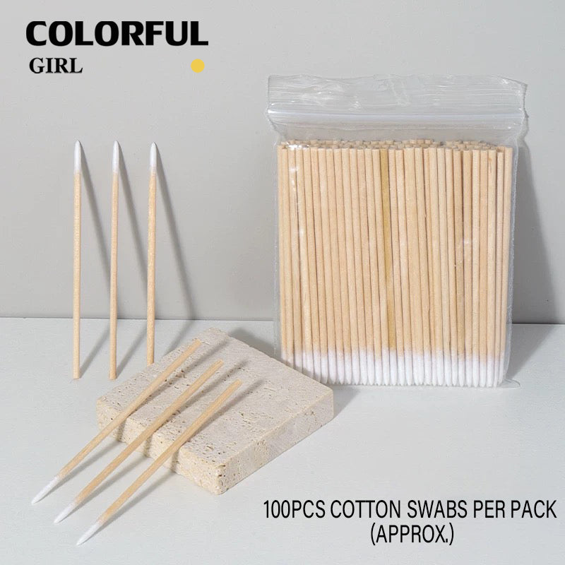 【พร้อมส่ง100 ชิ้นทิ้งเล็บป้องกันการรั่วไหลกาวไม้ Cotton Buds Sticks al เครื่องมือทําความสะอาดใหม่