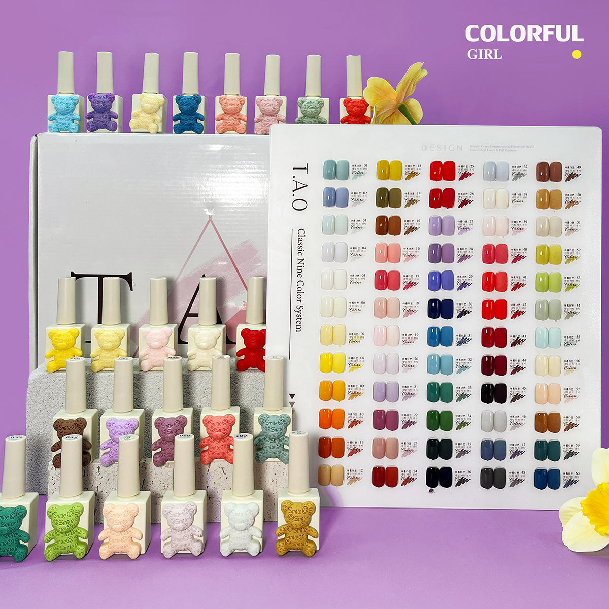 Bear Gel Colours 60 สี 1 ชาร์ต (ขนาด 15 มล.) รวมบนและล่าง และชาร์ตสีทาเล็บ พร้อมชาร์ตแสดงผล สีขวดเหมือนกับสี