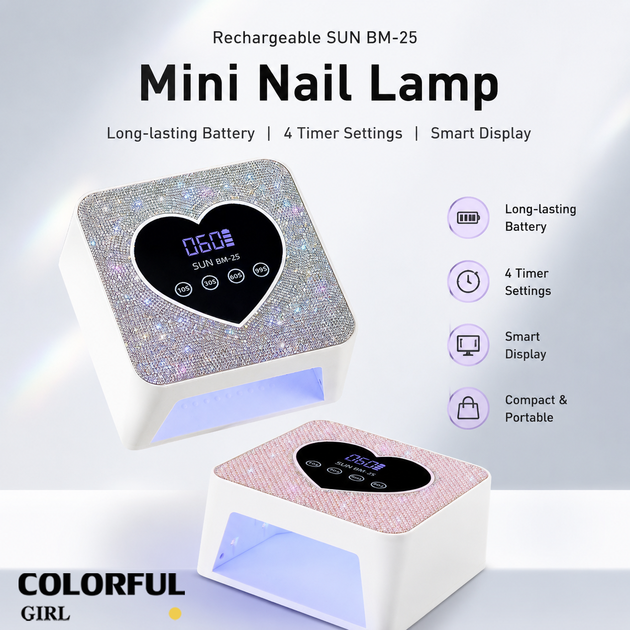 SUN BM-25 UV LED Nail Lamp 48W 21LED｜เครื่องอบเจลเล็บ UV LED｜โคมไฟอบเล็บเจล｜หน้าจอใหญ่ ตั้งเวลา 10S/30S/60S/99S｜แบบเสียบปลั๊ก และ แบบมีแบตเตอรี่ให้เลือก｜อุปกรณ์ทำเล็บมืออาชีพ