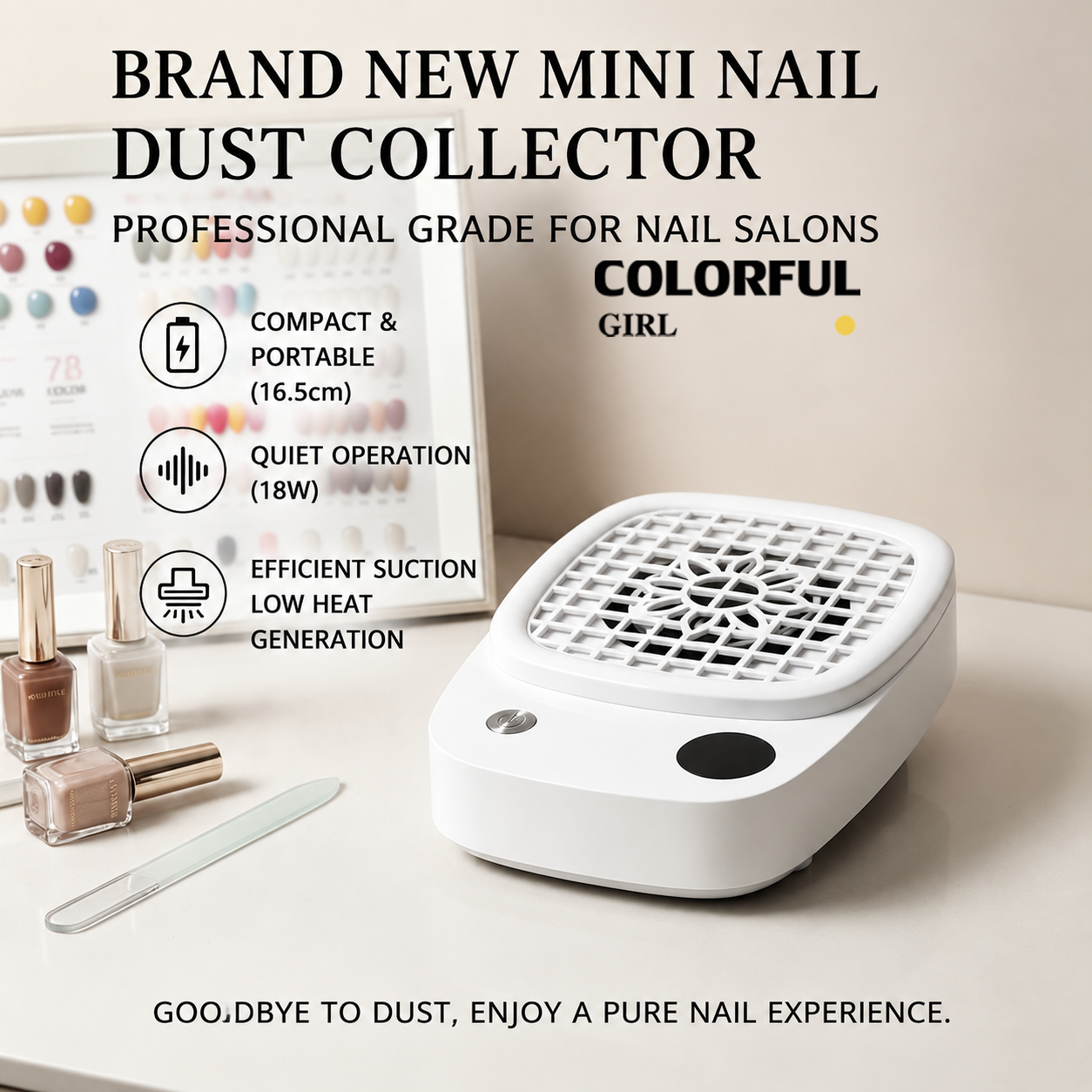 เครื่องดูดฝุ่นเล็บ 18W เครื่องดูดผงตะไบเล็บ Nail Dust Collector เครื่องดูดฝุ่นทำเล็บ แรงดูดสูง เสียงเงียบ พกพาสะดวก พร้อมแผ่นกรองฝุ่น สำหรับร้านทำเล็บและมือใหม่