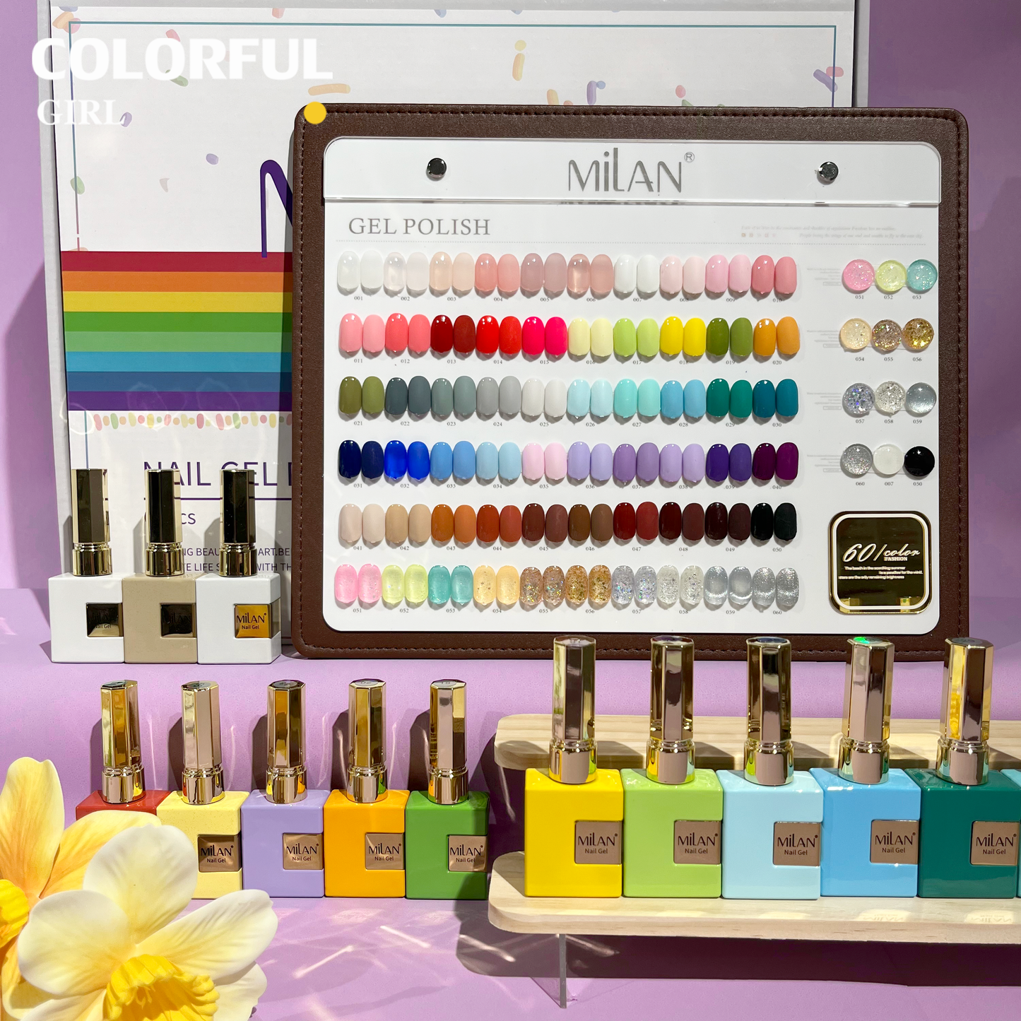สีเจล Milan 60 สี 1 ชาต( ขนาด 15ml)สีเจลกลิซเตอร์+ สีเจลสีพื้น+ สีเจลไซรัป แถมท็อปกับเบสและชาตสี สีทาเล็บ พร้อมชาร์ทโชว์ ขวดสีเดียวกับสี