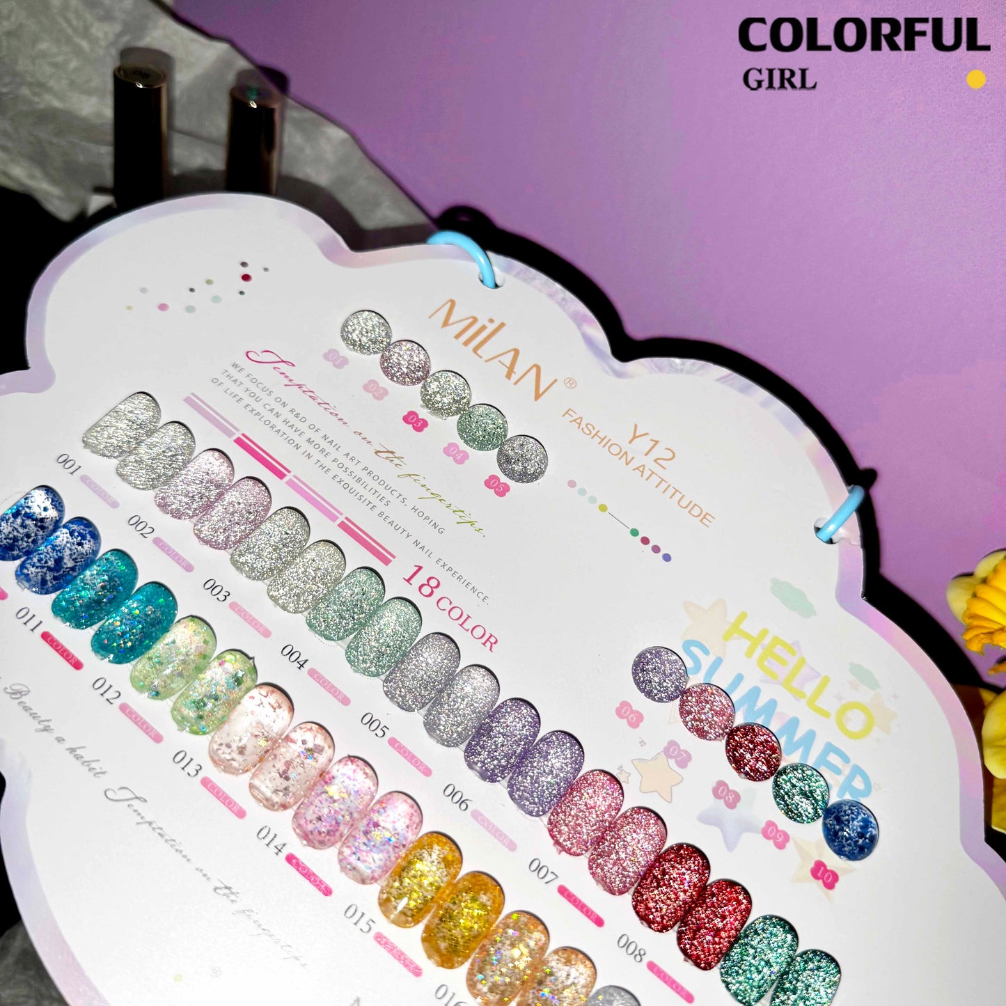 【พร้อมส่ง】💅MILAN  สีเจลแฟลช +สีเจลกลิซเตอร์ 18 สี✨ เนื้อเจลวิ้งละเอียด สีแน่น เงางาม ติดทนนาน แถมชาร์ทสี💎