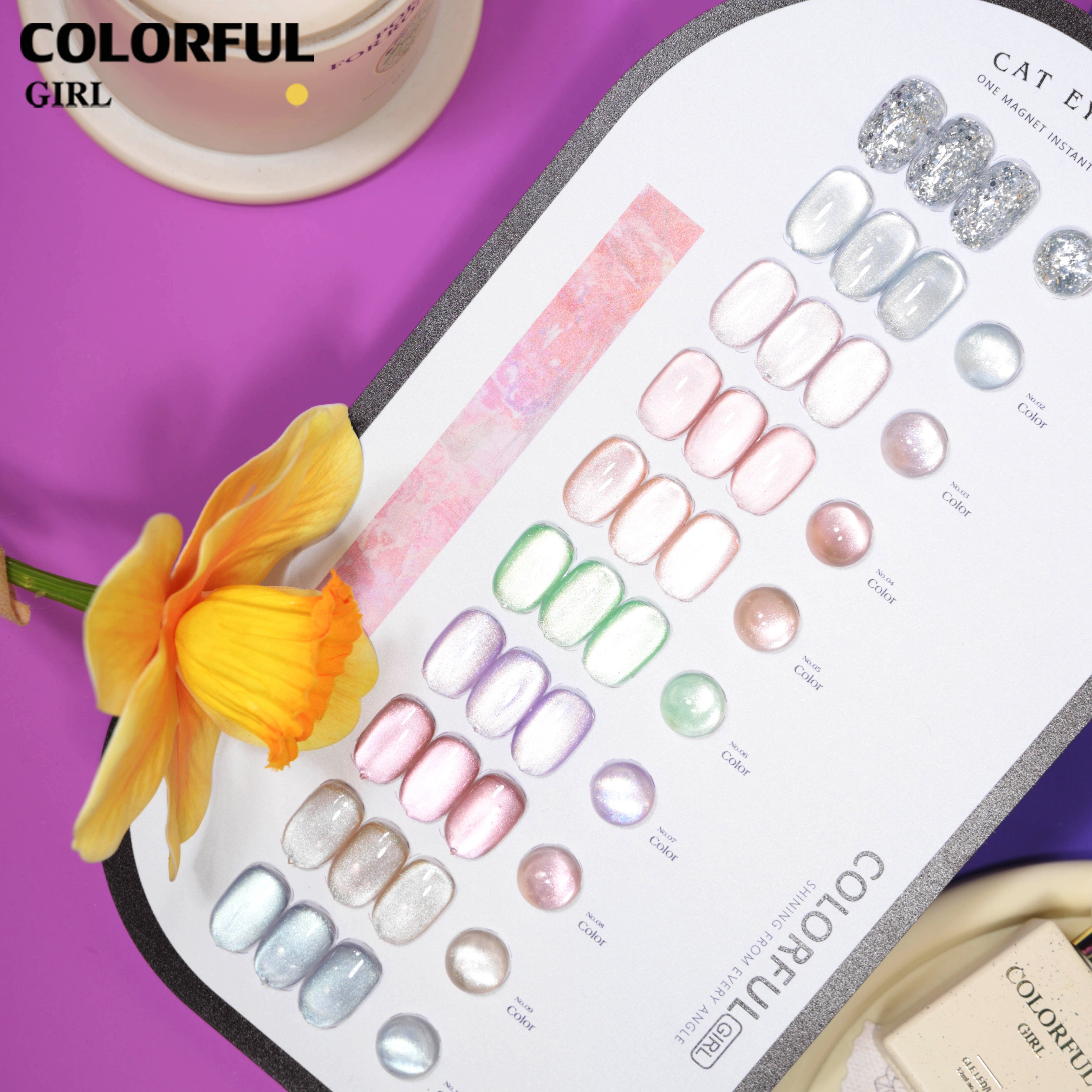 COLORFUL GIRL Dewy Glow Cat Eye 10 สี ✨ ฟีลน้ำใสวิ้งวาวแบบฝัน｜สีเจลแคทอาย + สีเจลกลิซเตอร์ ｜โทนสีหวานละมุน สไตล์สาวน่ารัก 💖 (ทามาให้แล้ว พร้อมใช้งาน)