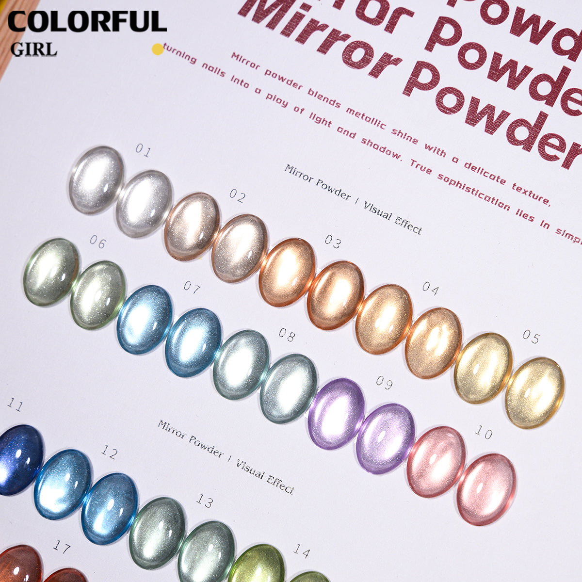 COLORFUL GIRL ผงขัดเล็บโทนสีแคนดี้แบบกระจก |  20 สีสดใส |  เลือกซื้อได้ทั้งชุดและแยกสี 💅🏻 แถมแปรงขัด