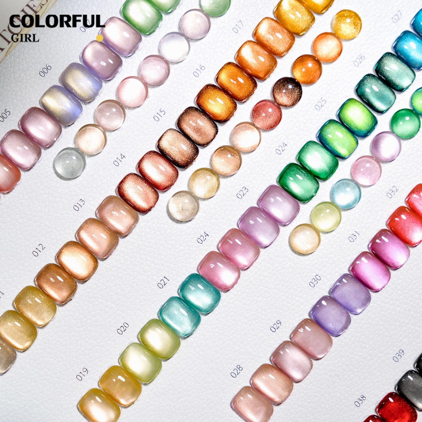 COLORFUL GIRL 45 สี  สีเจลแคทอายเนื้อซาติน + สีเจลแคทอายลูกแก้ว แถมฟรีชาร์ทสี