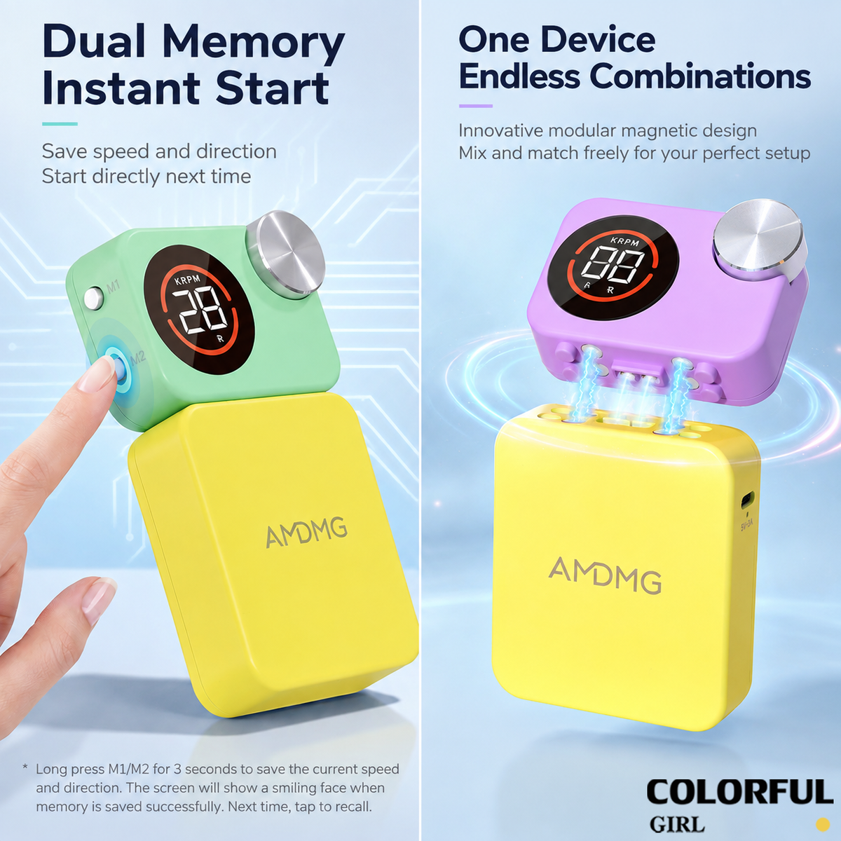 AMDMG Fusion Series เครื่องเจียรเล็บ เครื่องกรอเล็บมืออาชีพ 35000RPM ระบบโมดูลแม่เหล็ก หน้าจอดิจิทัล บันทึกความเร็ว 2 โหมด หมุน F/R เสียงเบา สั่นต่ำ เลือกมอเตอร์ Brushed/Coreless และแบตเตอรี่ Pro/Pro Max
