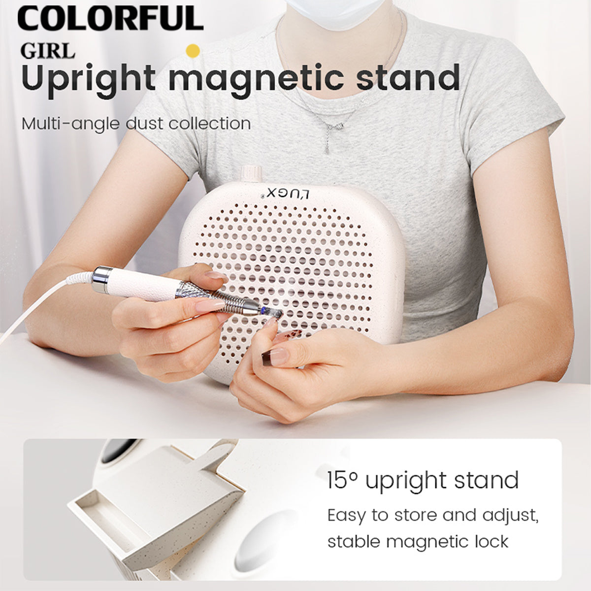 LUGX LG207 / LG207s เครื่องดูดฝุ่นทำเล็บ | ปรับความแรงได้ 10 ระดับ | แผ่นกรอง HEPA | มีให้เลือกแบบเสียบปลั๊ก / แบบชาร์จไฟ