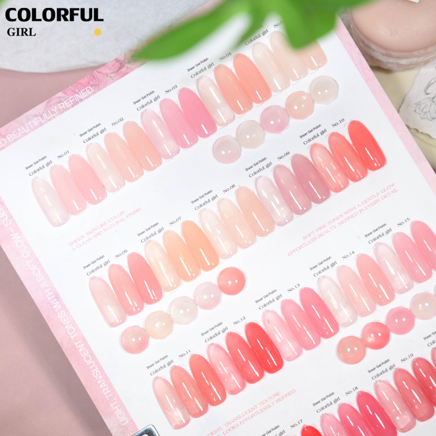 【พร้อมส่ง】สีเจลไซรัป Colorful Girl เซต 20 สี ✨ โทน Ice Peach ชมพูพีชละมุน ฟีลลูกคุณหนูหวานแพง ขับผิวให้มือดูสว่างอมชมพู เนื้อเจลใสฉ่ำแบบลูกแก้ว สีแน่นเงาวาว เล่นแสงสวย ติดทนนาน 💖 ฟรีชาร์ตสีซีรีส์ Sweet Nude Pink (ทามาให้แล้ว พร้อมใช้งาน) ✨