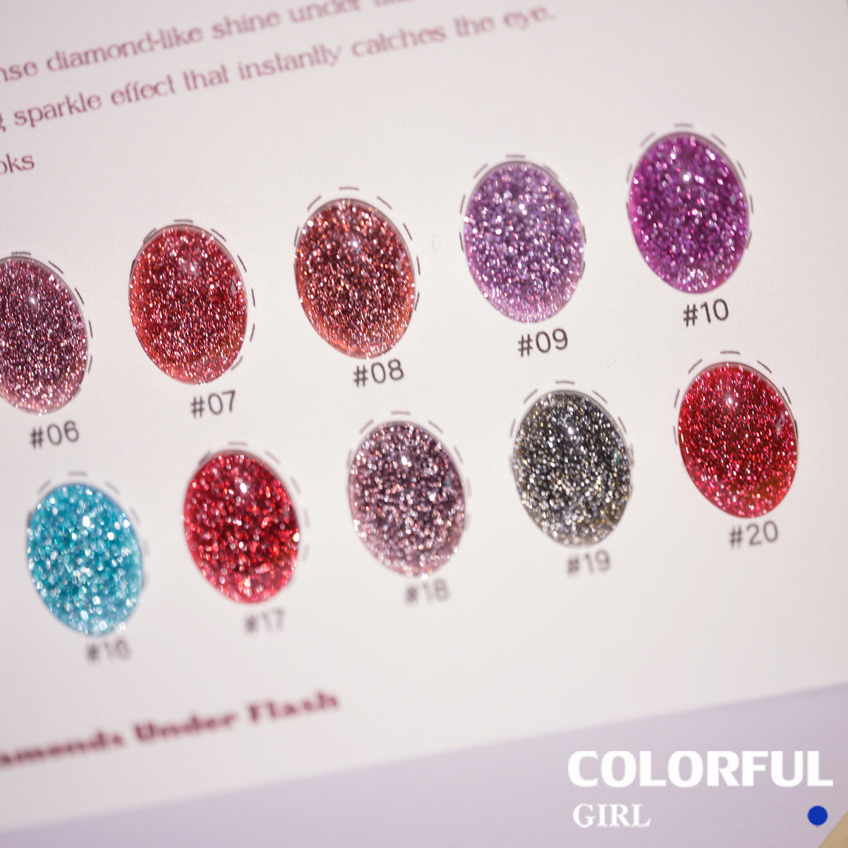 Colorful Girl สีเจลแฟลช 20 สี ✨ เนื้อเจลวิ้งละเอียด สีแน่น เงางาม ติดทนนาน แถมชาร์ทสี