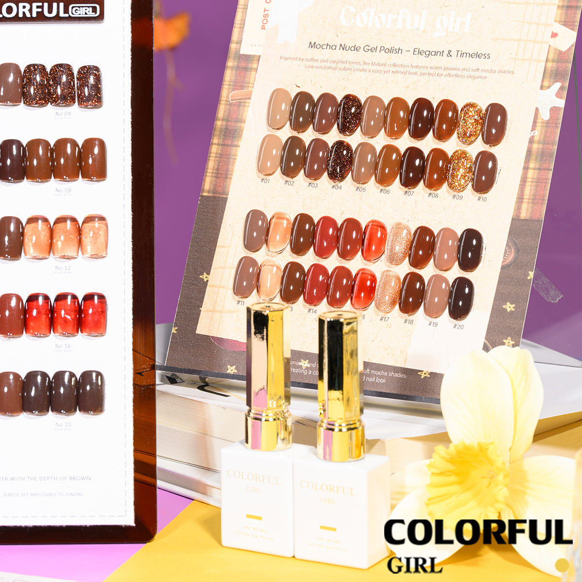 "Colorful Girl โทนสีน้ำตาลนม/มอคค่า ✨ 20 สีครบเซ็ต｜รวมหลายเนื้อเจล (สีพื้น/ไซรัป/แฟลช/แคทอาย) ลุคละมุนหรู ดูเรียบหรูมีสไตล์ 💖 (แถมชาร์ทสี พร้อมใช้งาน)"