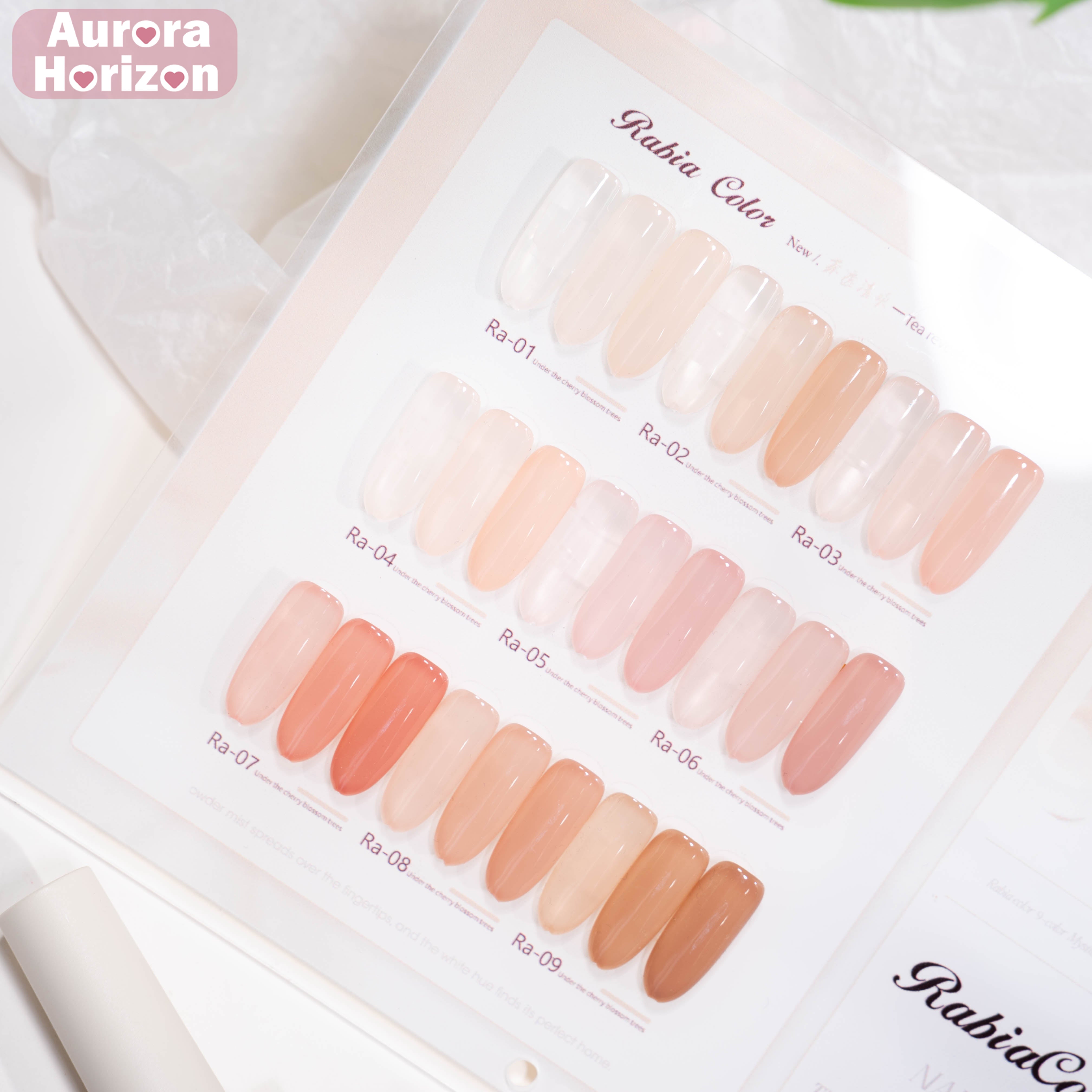 สินค้าขายดี | 【พร้อมส่ง】Rabia สีเจลไซรัป Baby Soft / สีเจลไซรัปโทนผิวธรรมชาติ โทนนู้ดเบบี้นมใส เนื้อเจลนมละมุน กึ่งโปร่งแสง สีสวยชัด 9 สี พร้อมทาใช้งานทันที ชาร์ตสีเจลสำหรับร้านทำเล็บ