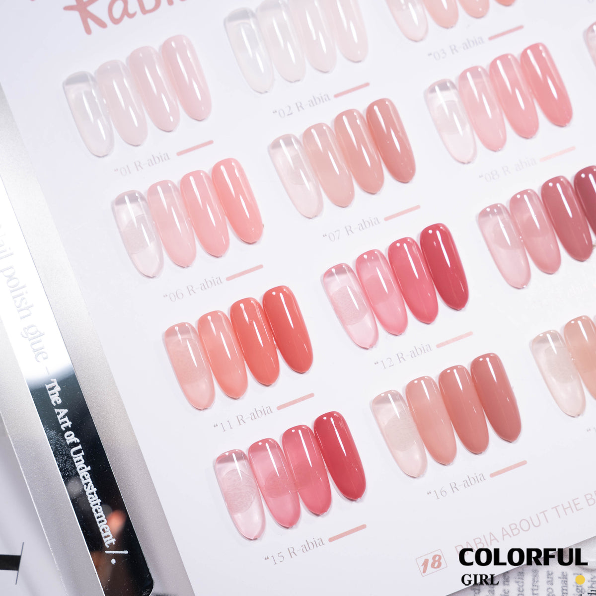✨พร้อมส่ง🇹🇭✨ Rabia 18 สี สีเจลไซรัป โทนชมพู Ice Peach 18สี + โทนสีธรรมชาติคล้ายสีผิว แถมชาร์ตสีเจล เนื้อเจลใสละมุน สีสวยชัด เหมาะสำหรับร้านทำเล็บ